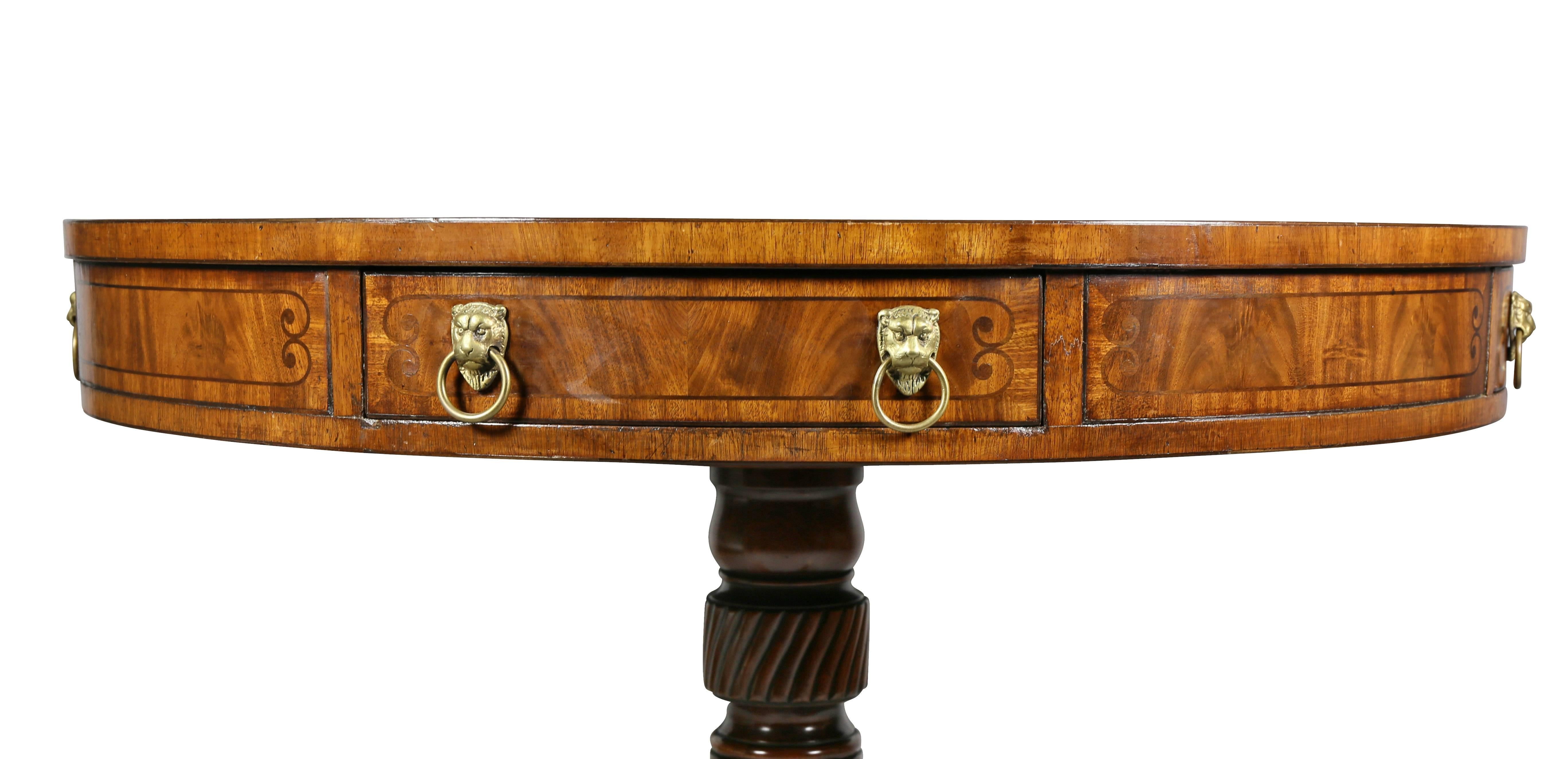Regency Style Mahogany And Inlaid Drum Table  2