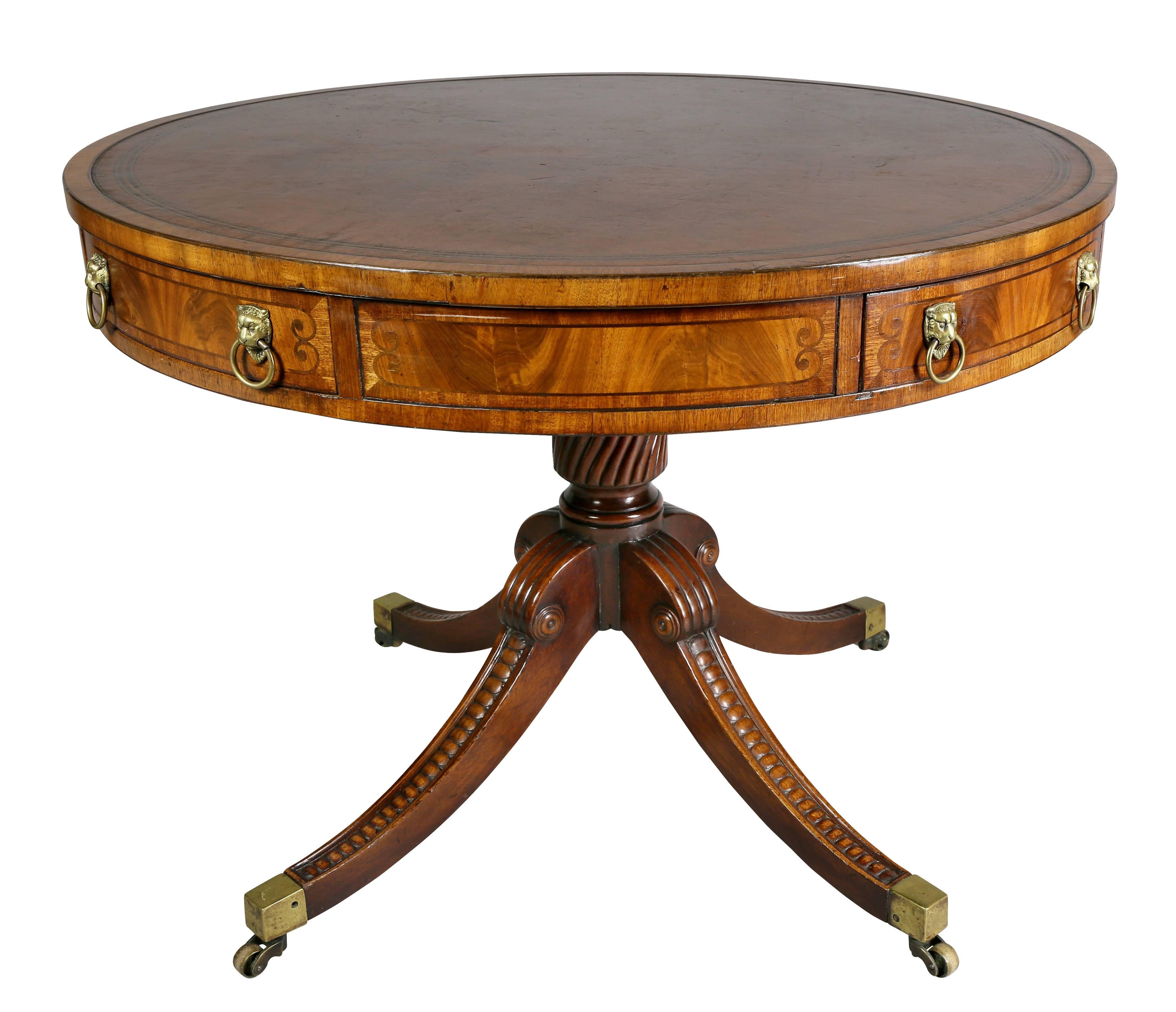 19th Century Regency Style Mahogany And Inlaid Drum Table 