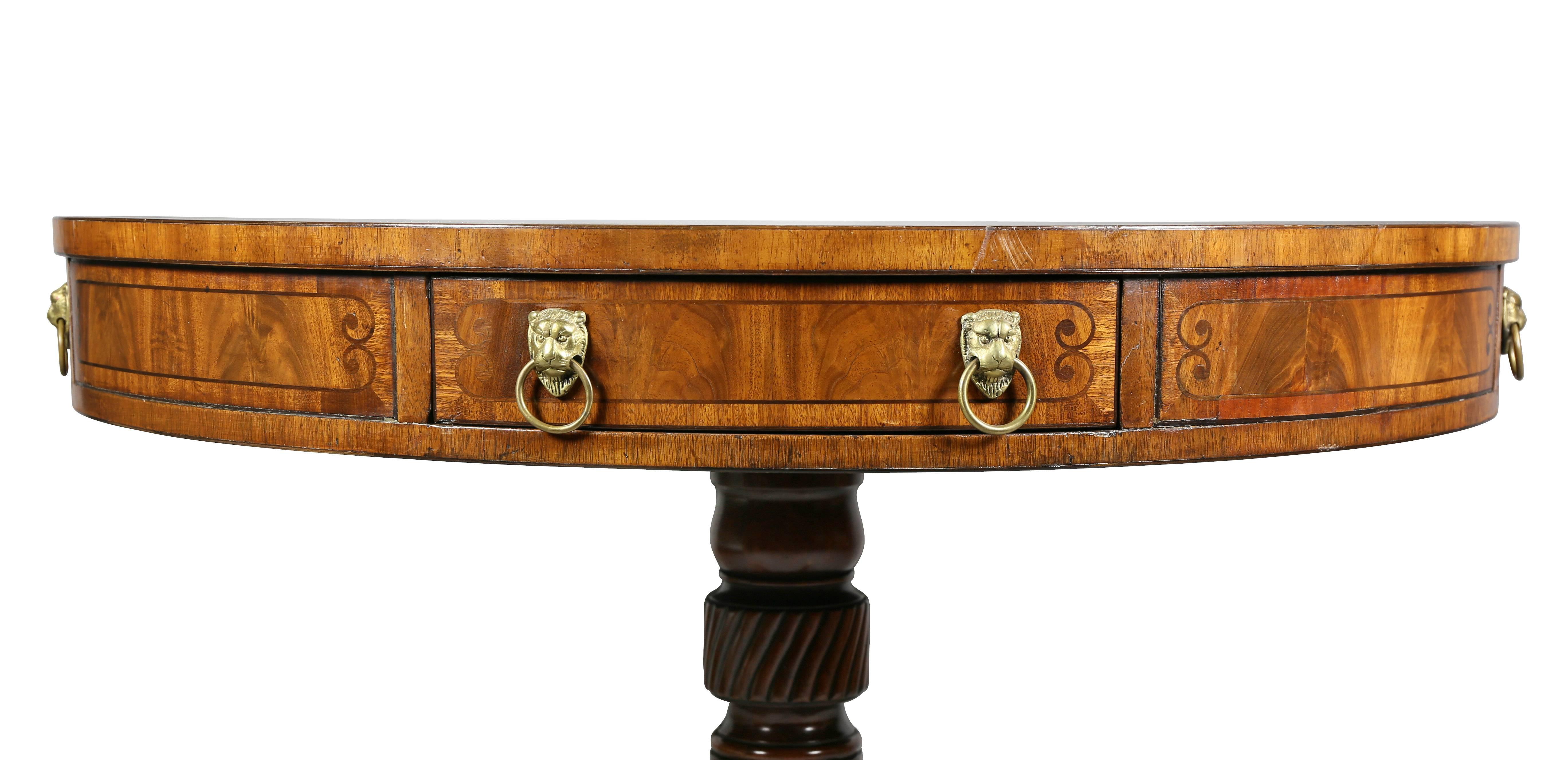 Regency Style Mahogany And Inlaid Drum Table  1