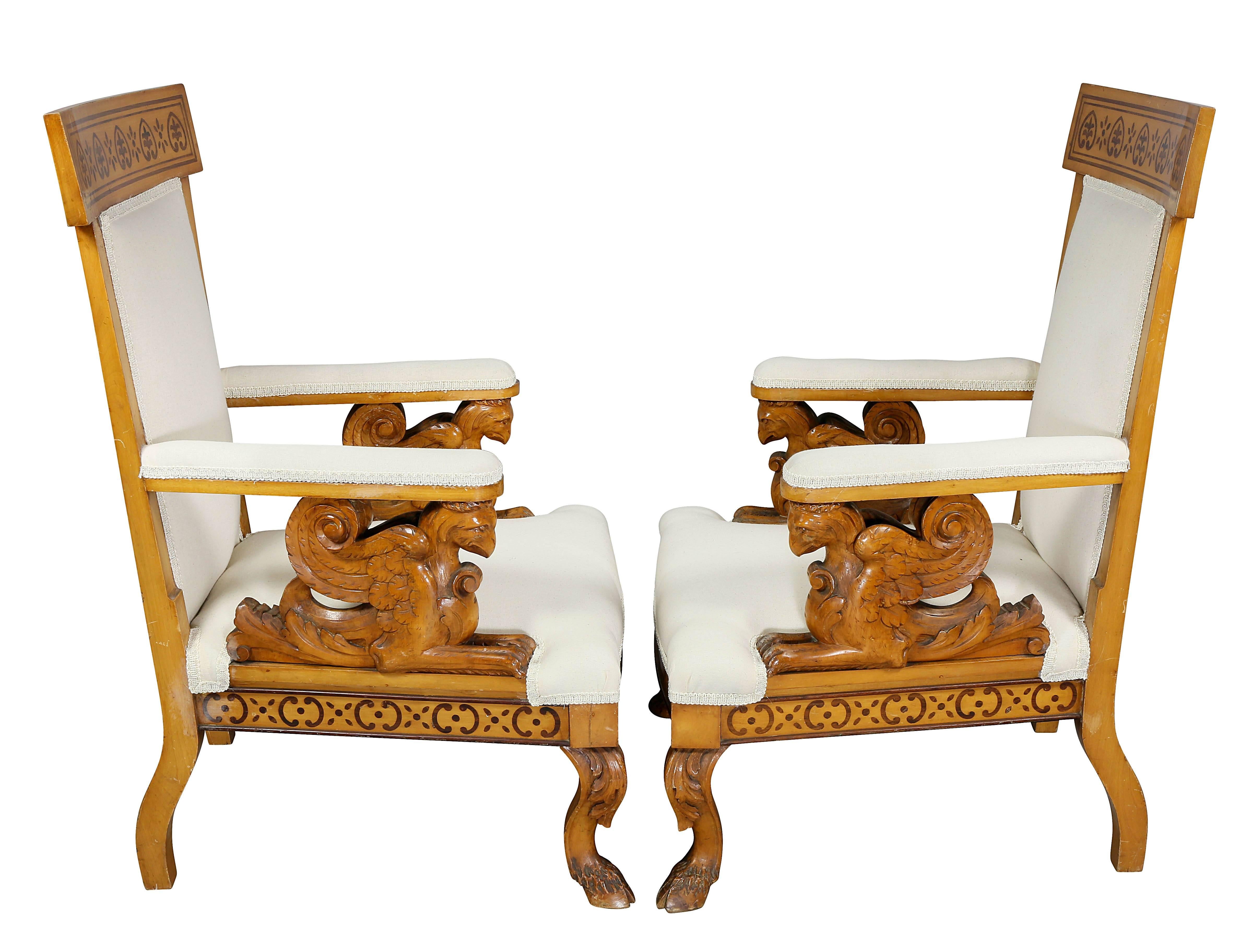 Pair Of  Italian Neoclassical Maple Armchairs Attributed Pelagio Palagi For Sale 3