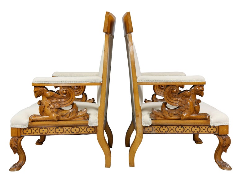 Pair Of  Italian Neoclassical Maple Armchairs Attributed Pelagio Palagi For Sale 4