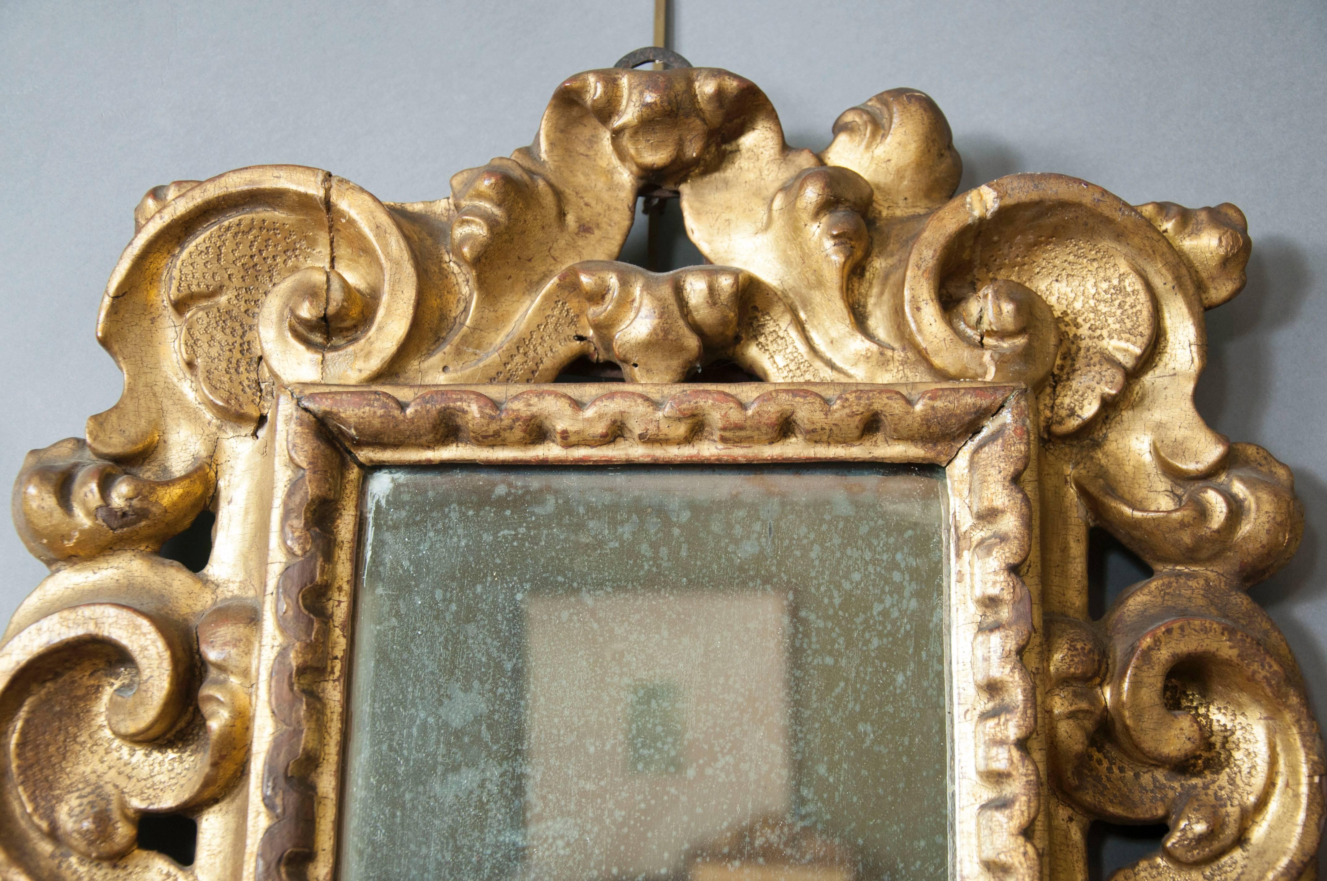 Italian Baroque Giltwood Mirror In Good Condition In Essex, MA