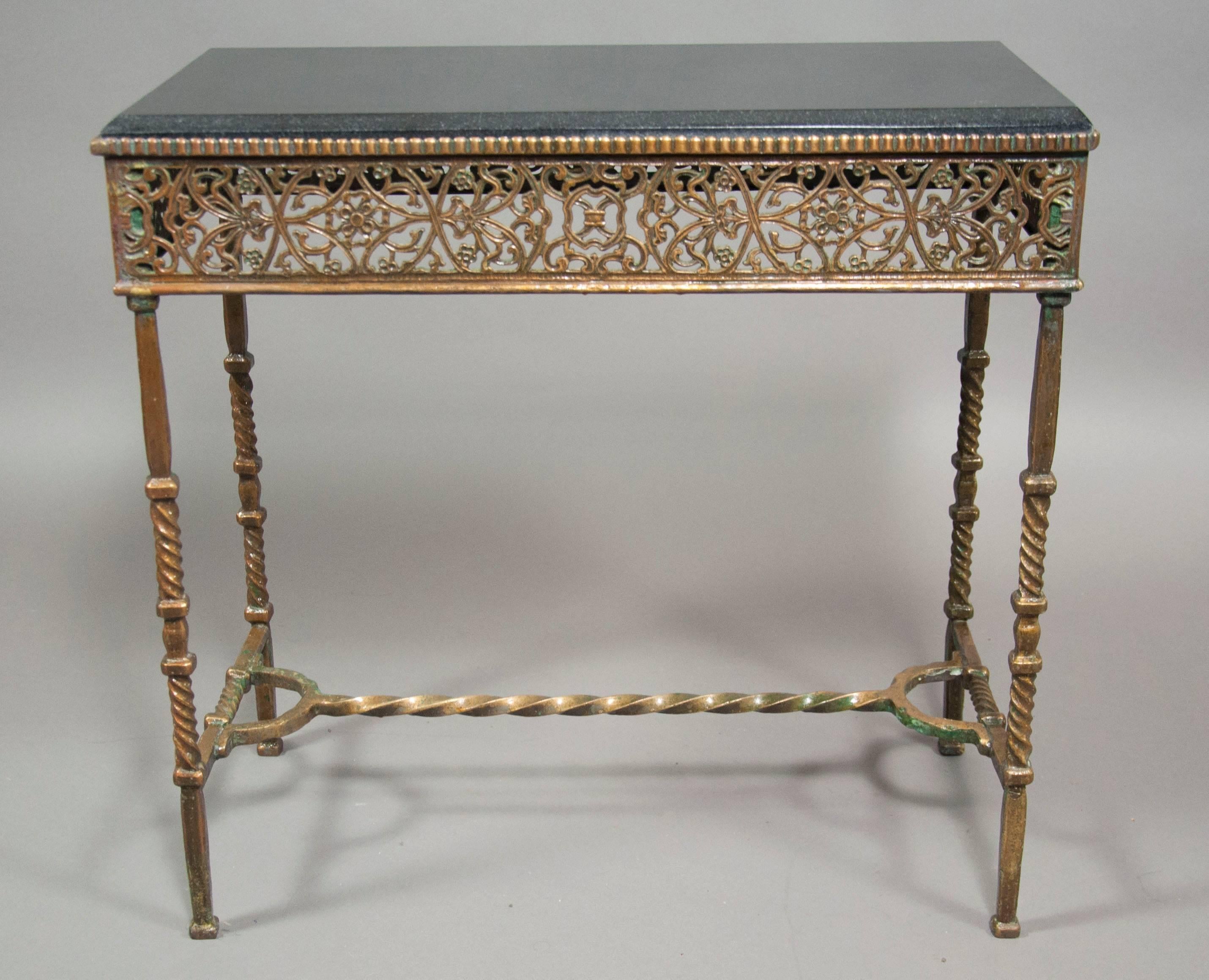Arts and Crafts Oscar Bach Bronze and Marble Side Table