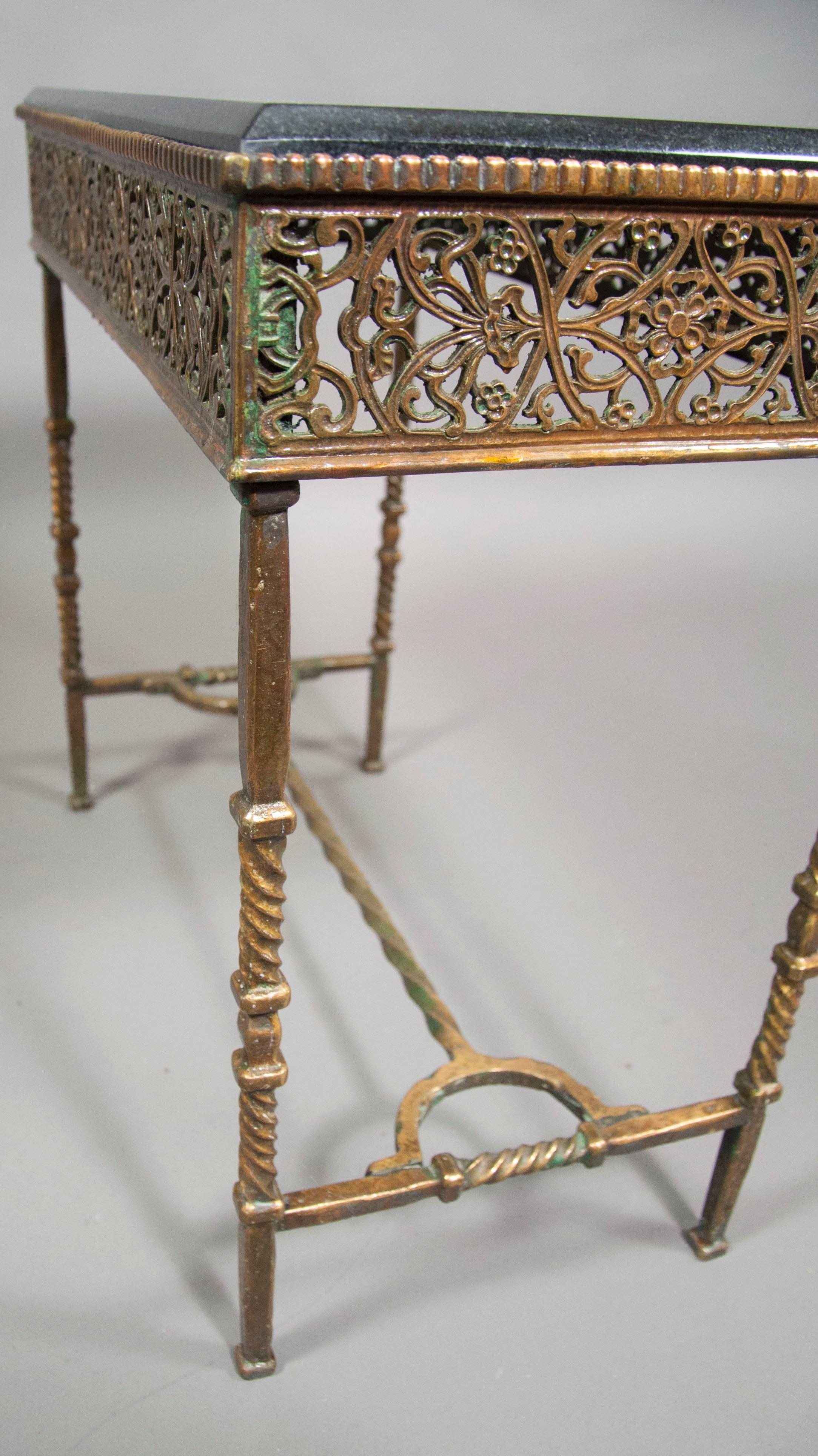 American Oscar Bach Bronze and Marble Side Table