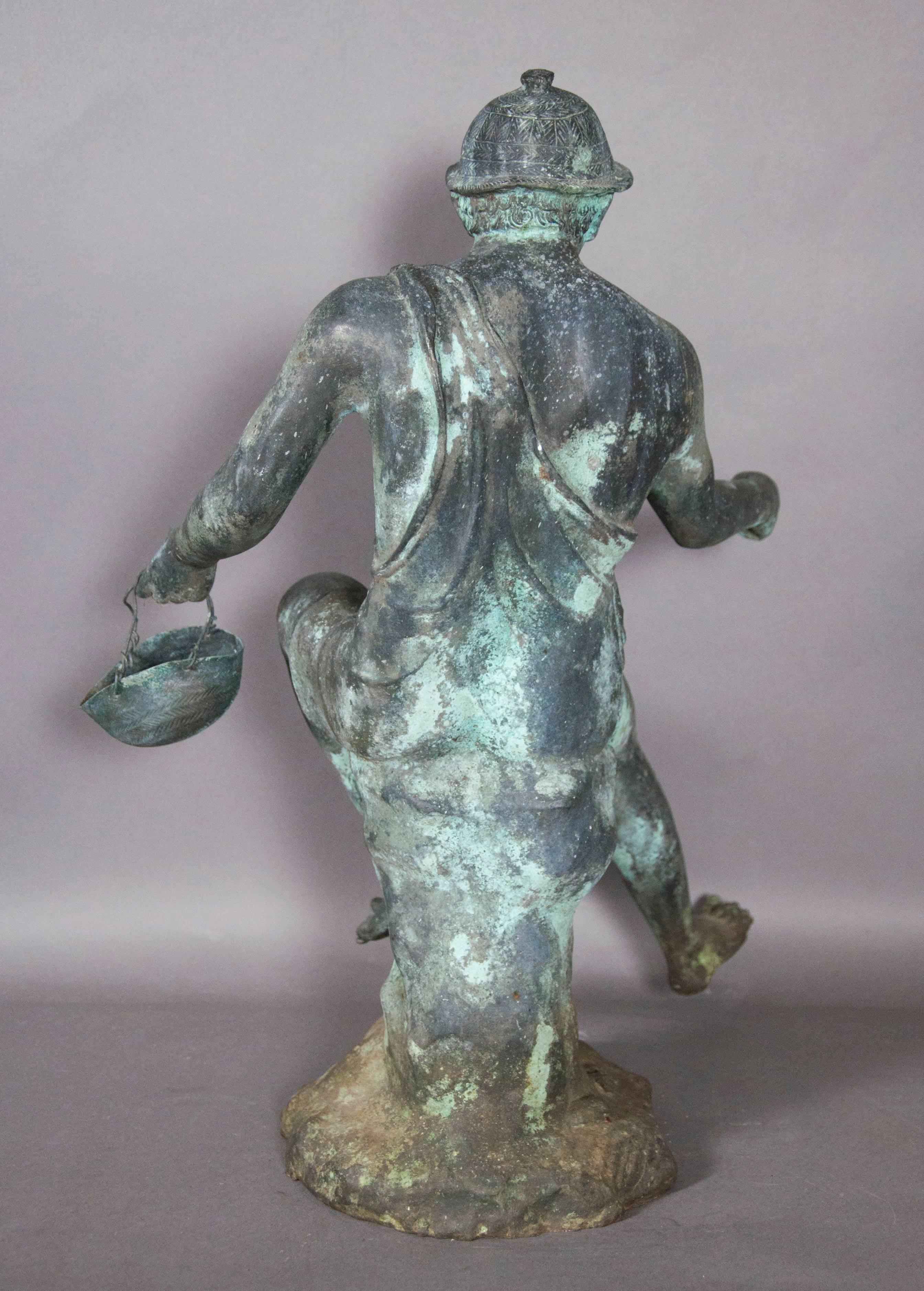 Italian Grand Tour Bronze Fisherman from Casa della Fontana Piccola In Good Condition In Essex, MA