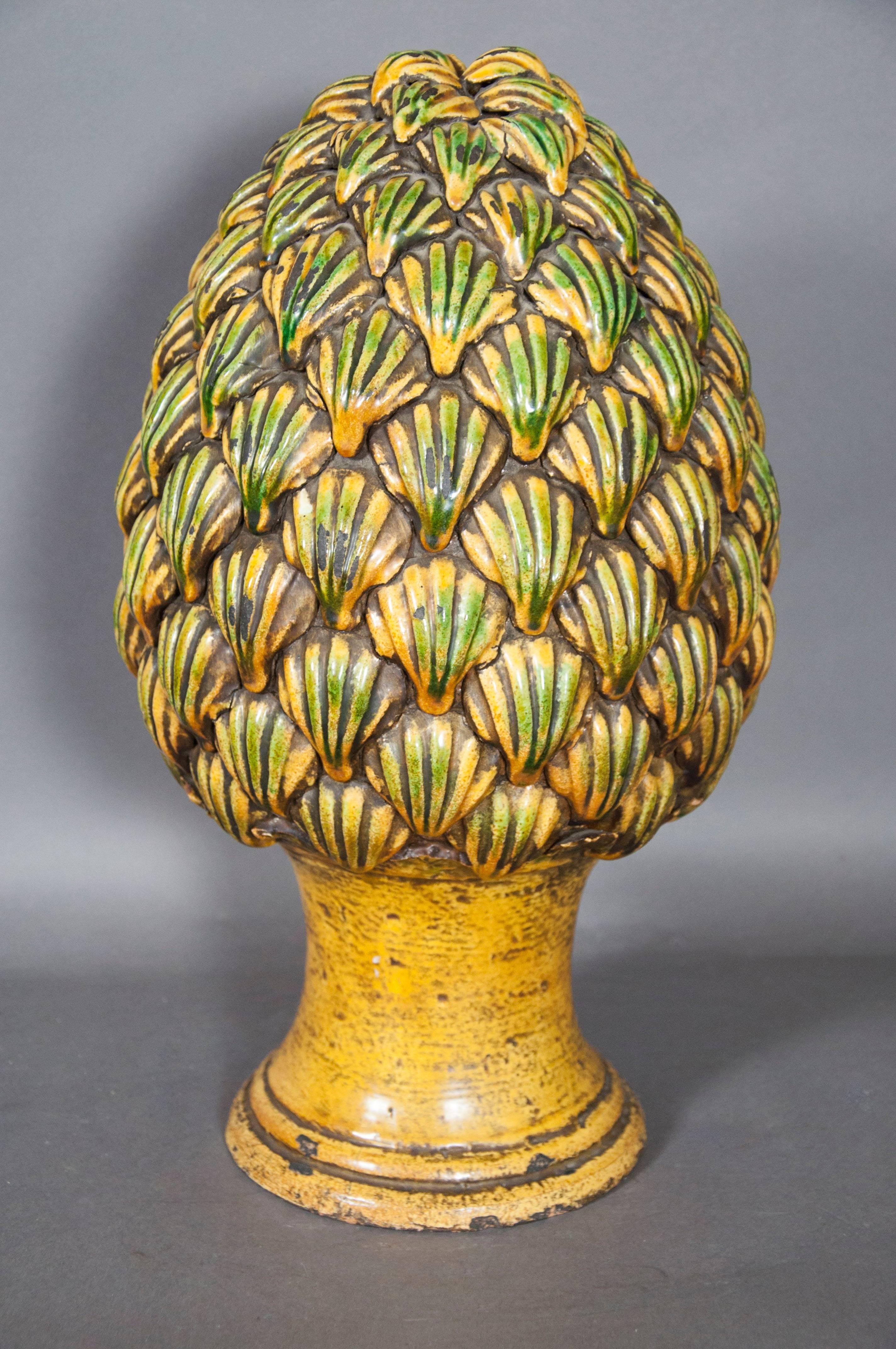 Italian Pottery Pinecone Finial In Good Condition In Essex, MA
