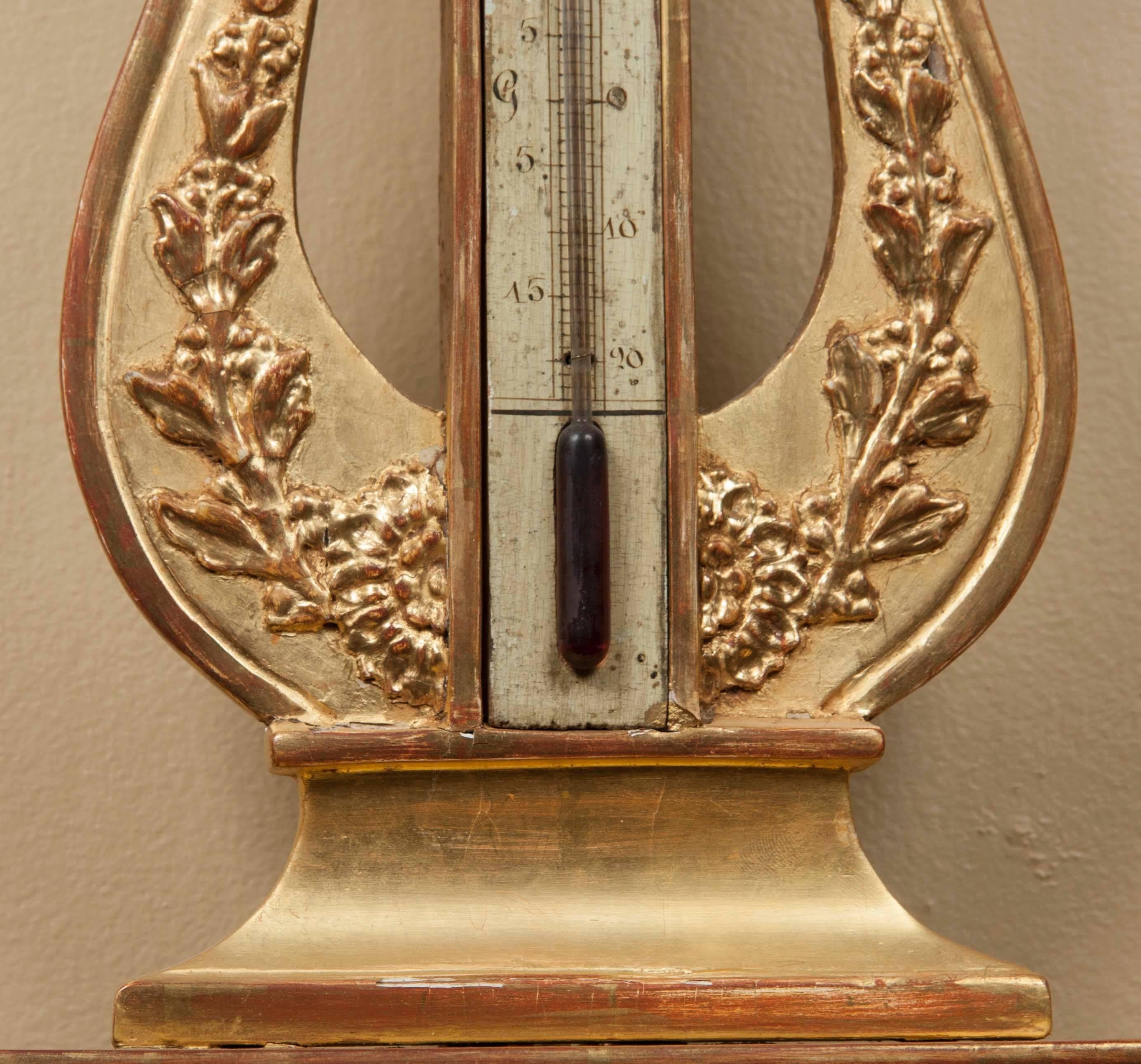 French Empire Giltwood and Painted Wall Barometer In Excellent Condition In Essex, MA