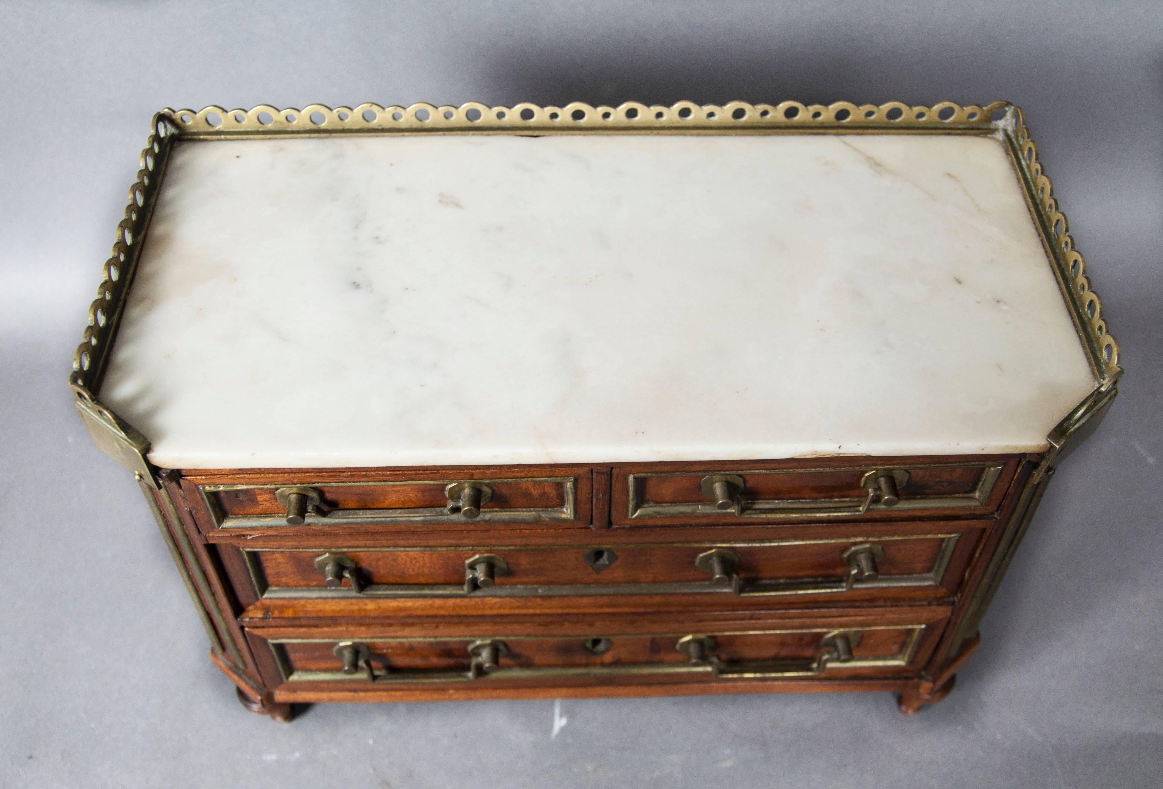 19th Century Directoire Style Mahogany and Brass Inlaid Miniature Commode