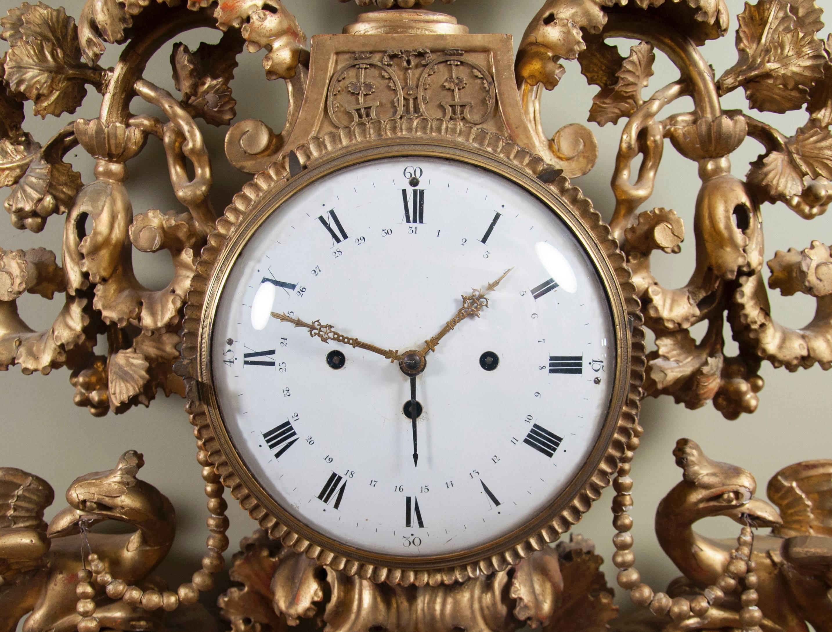Neoclassical Swedish Neoclassic Giltwood Wall Clock