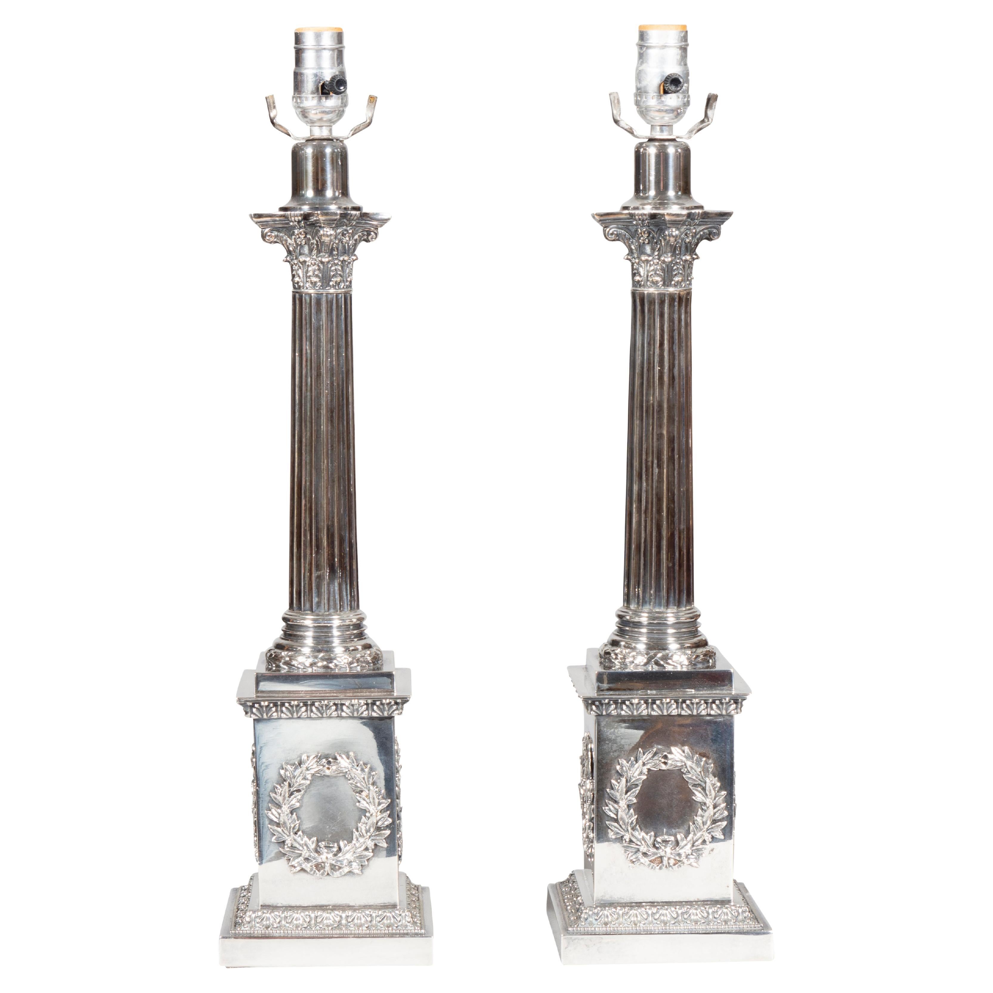 Pair Of Edwardian Silver Plated Table Lamps