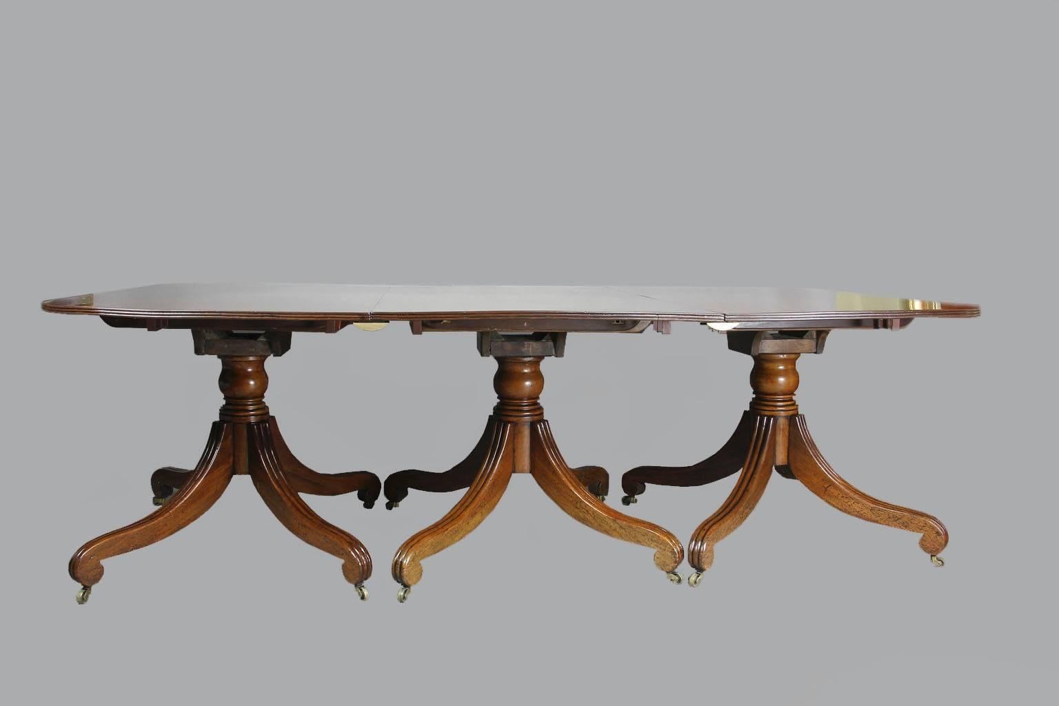 English Regency Mahogany Three-Pedestal Dining Table