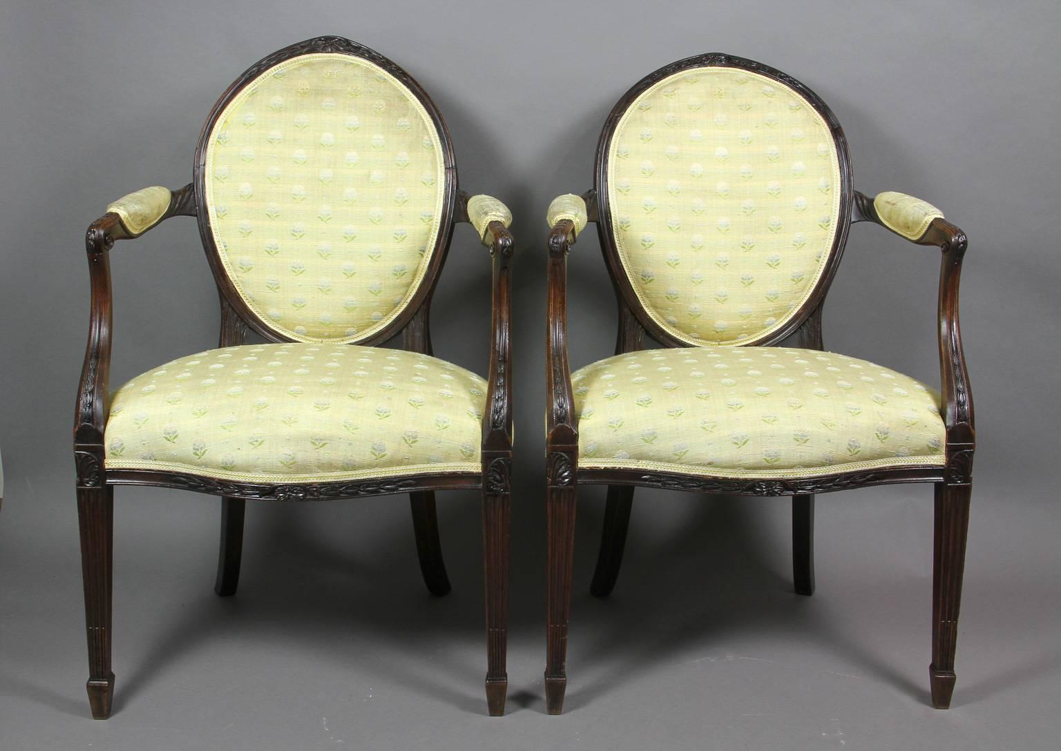 English Pair of George III Mahogany Armchairs For Sale