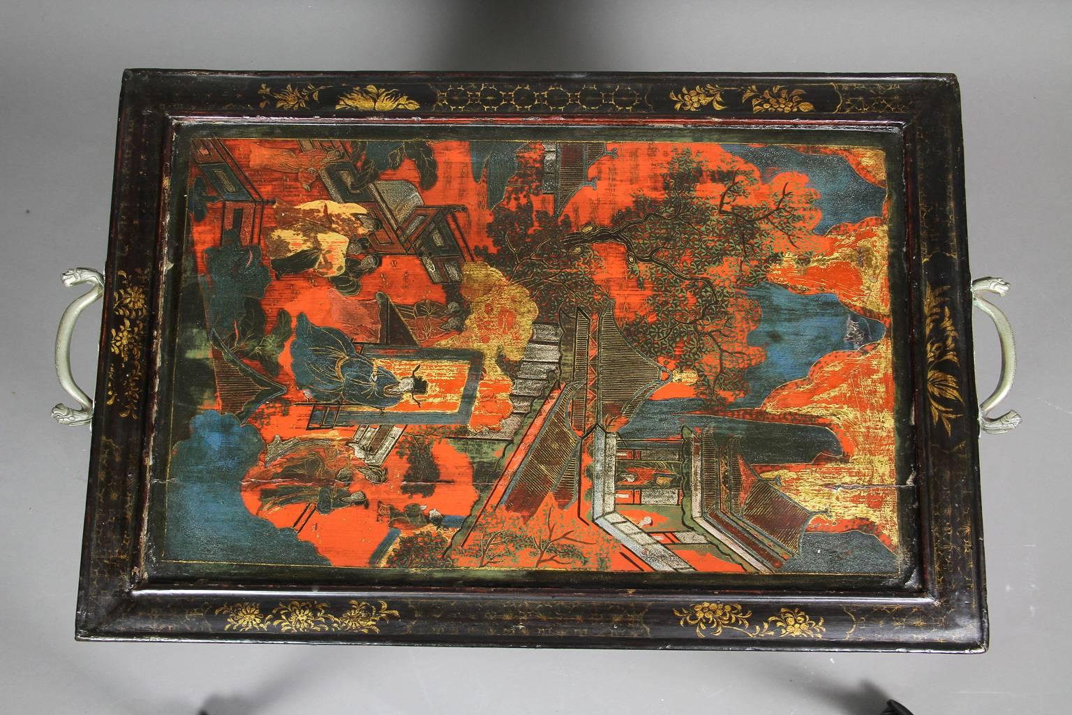 Chinese Lacquer And Jade Mounted Tray Table 3
