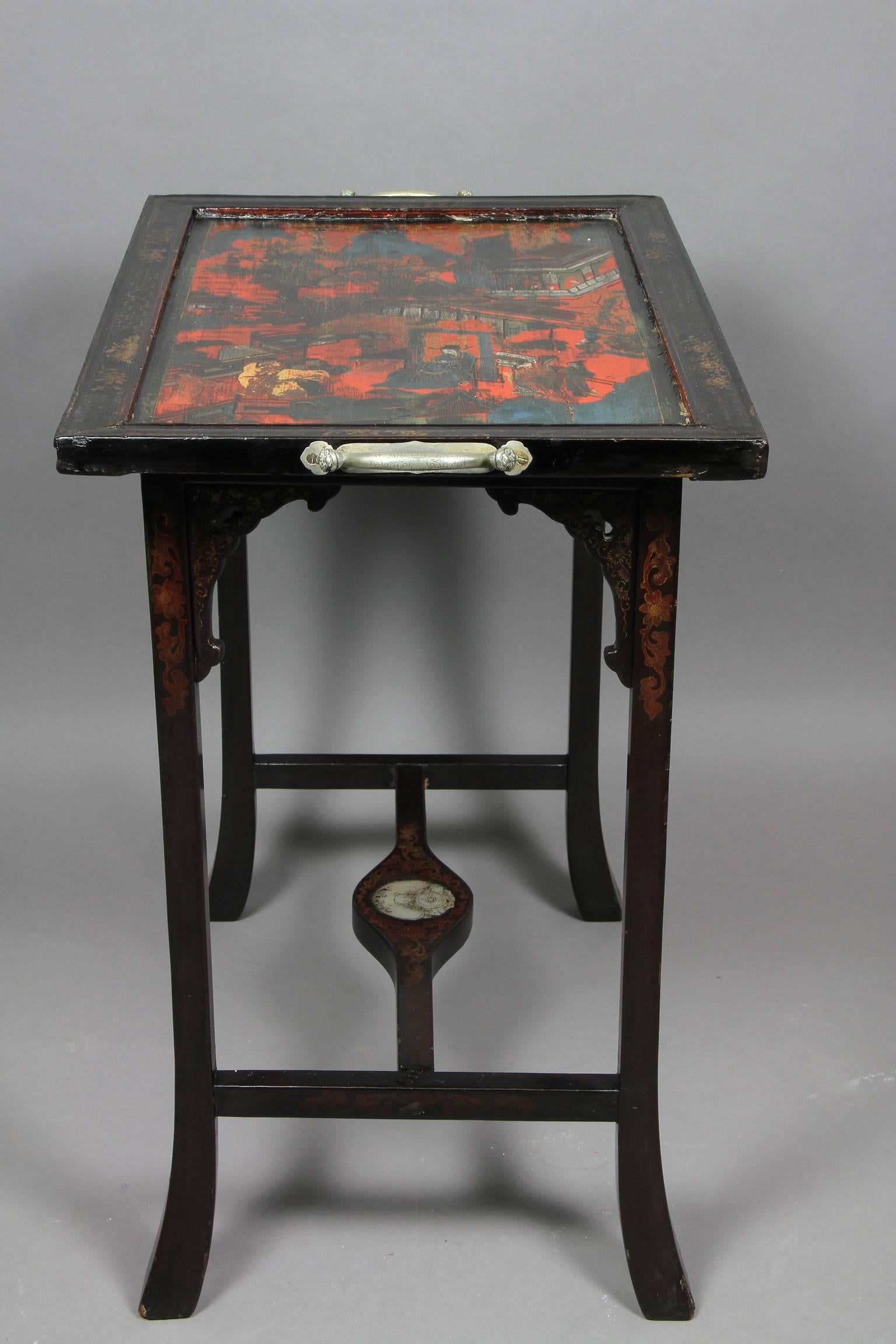 Chinese Lacquer And Jade Mounted Tray Table 5