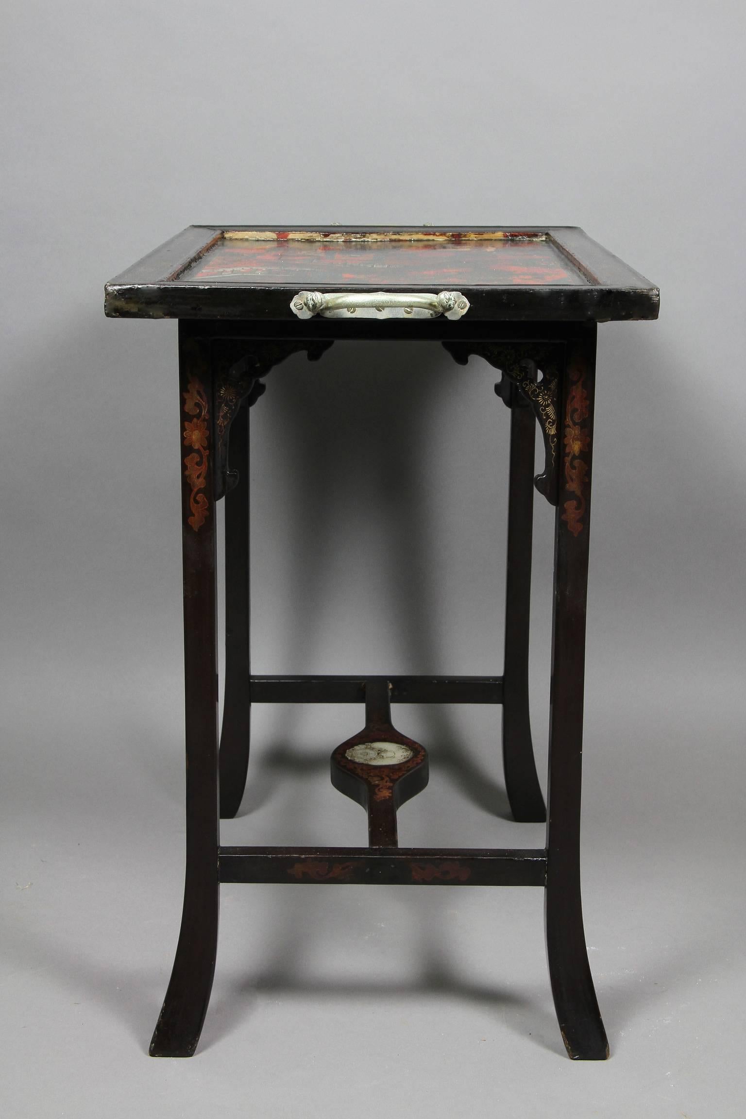 Chinese Lacquer And Jade Mounted Tray Table 6