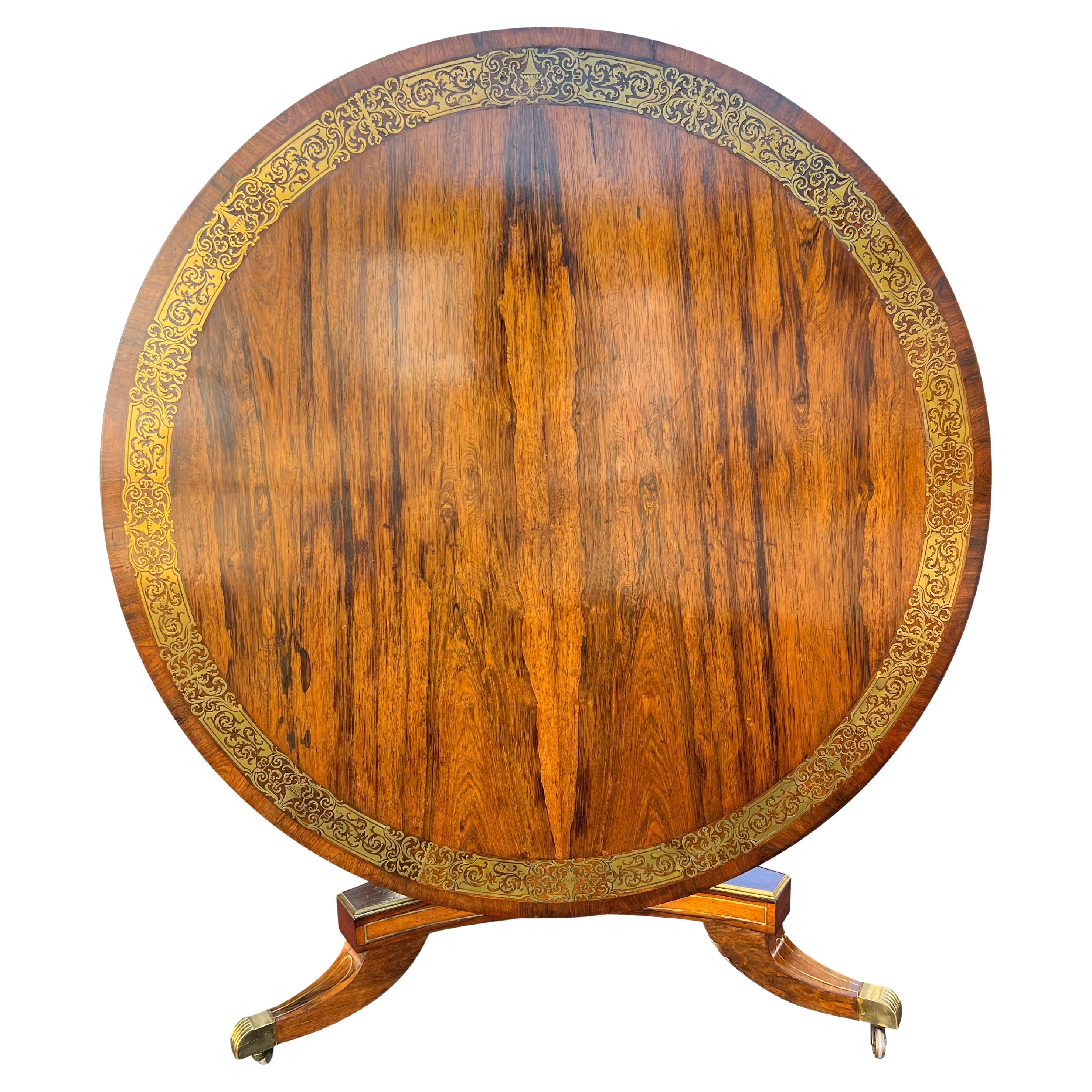 Regency Rosewood And Brass Inlaid Center Table For Sale