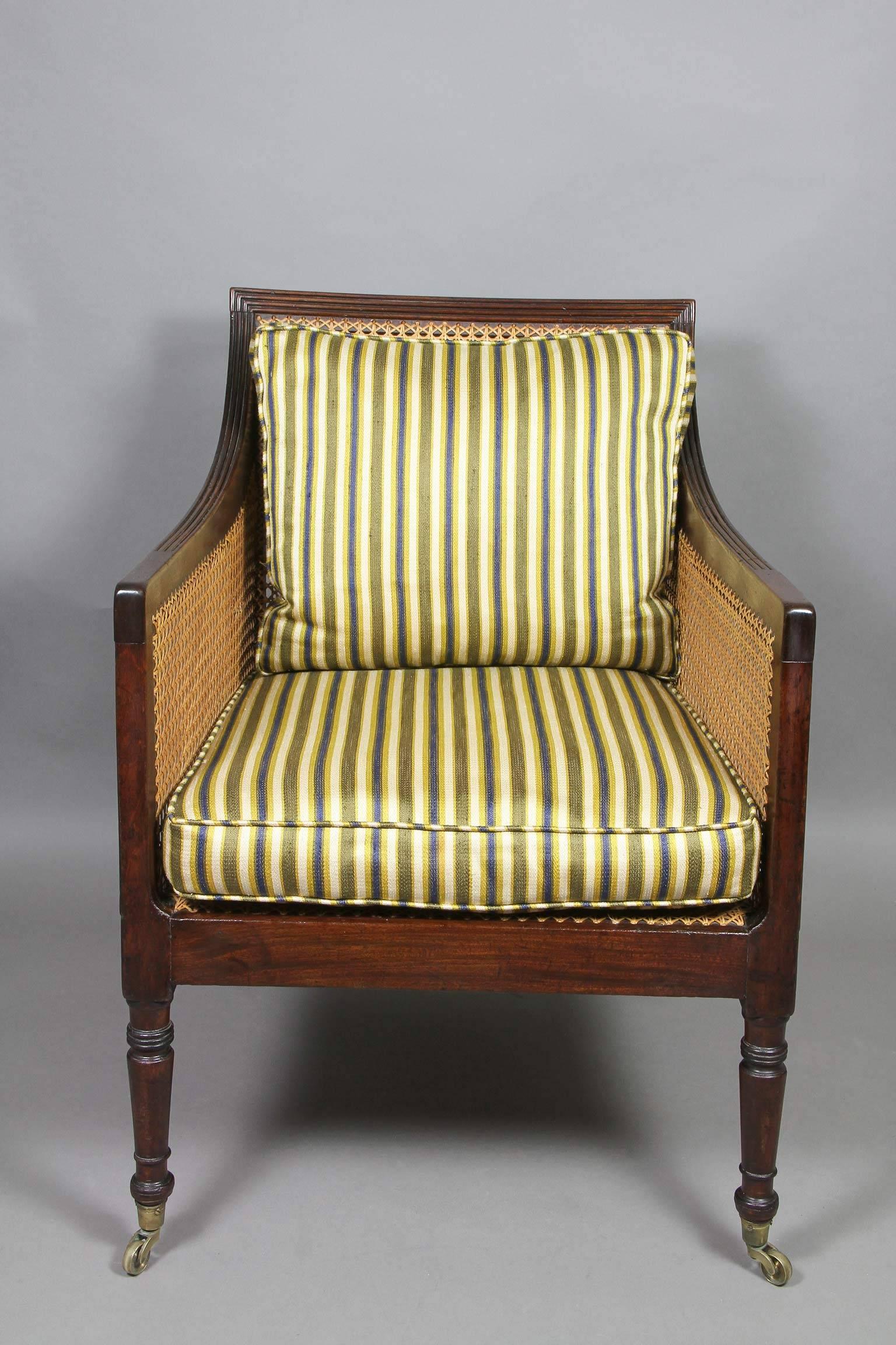 English Regency Caned Mahogany Bergere Chair