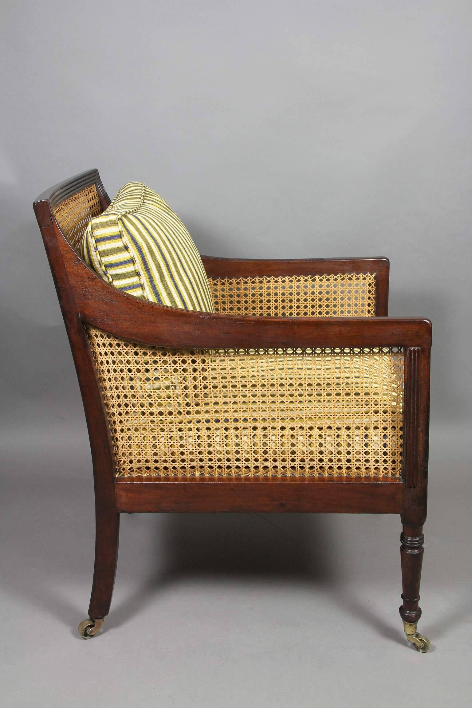 Regency Caned Mahogany Bergere Chair In Excellent Condition In Essex, MA