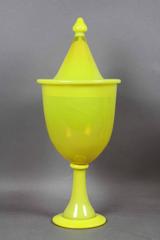 Pair of Italian Empoli Art Glass Covered Compotes