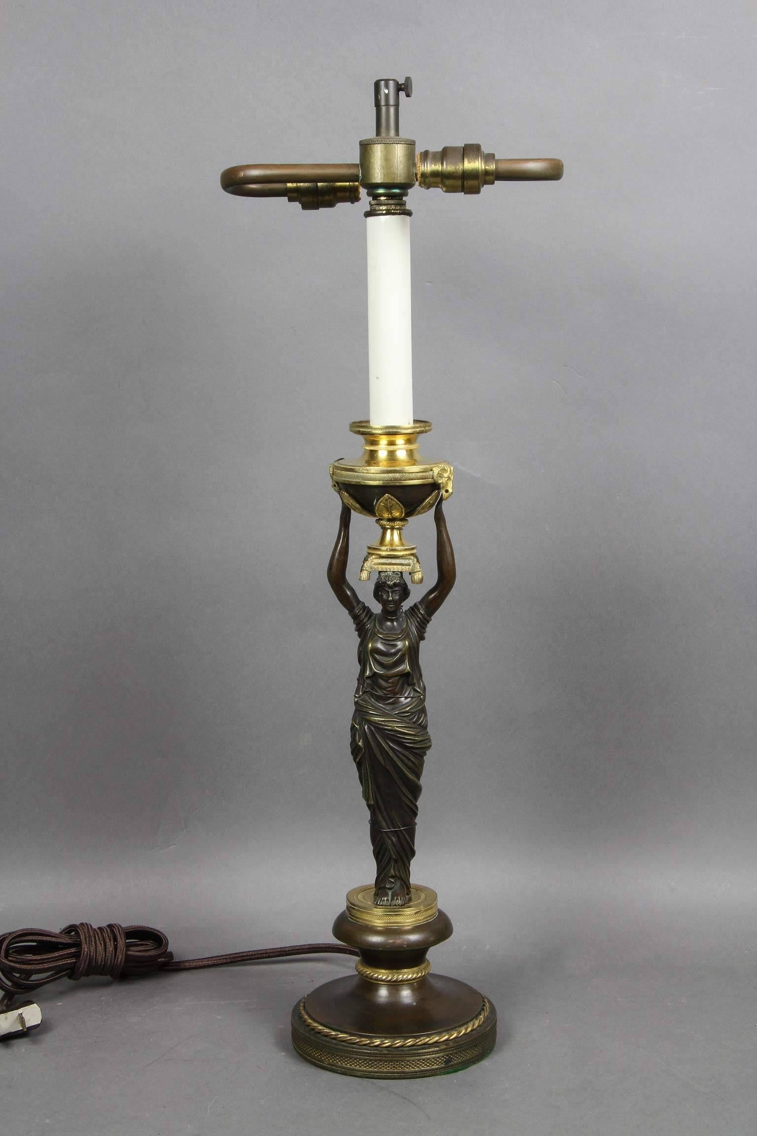 Early 19th Century Russian Neoclassic Bronze and Ormolu Candlestick Lamp For Sale