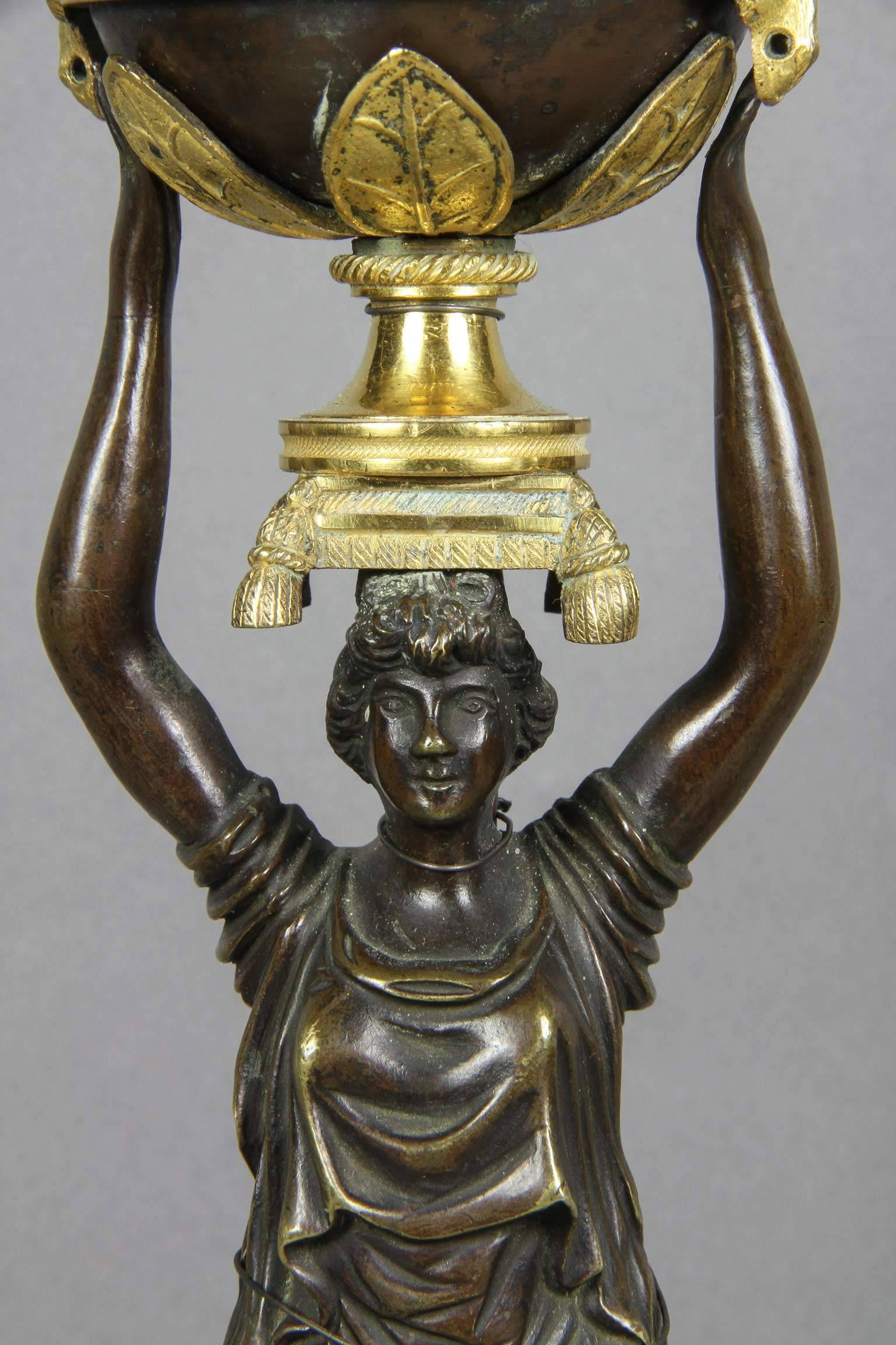 Russian Neoclassic Bronze and Ormolu Candlestick Lamp In Good Condition For Sale In Essex, MA