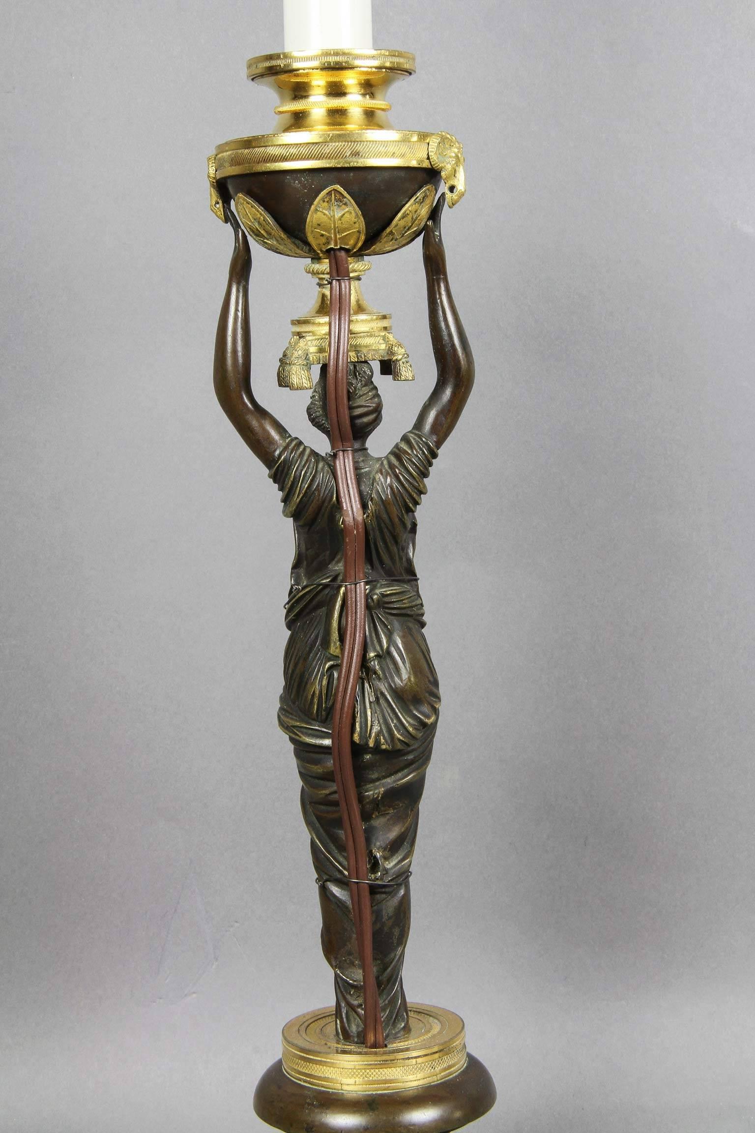 Neoclassical Russian Neoclassic Bronze and Ormolu Candlestick Lamp For Sale