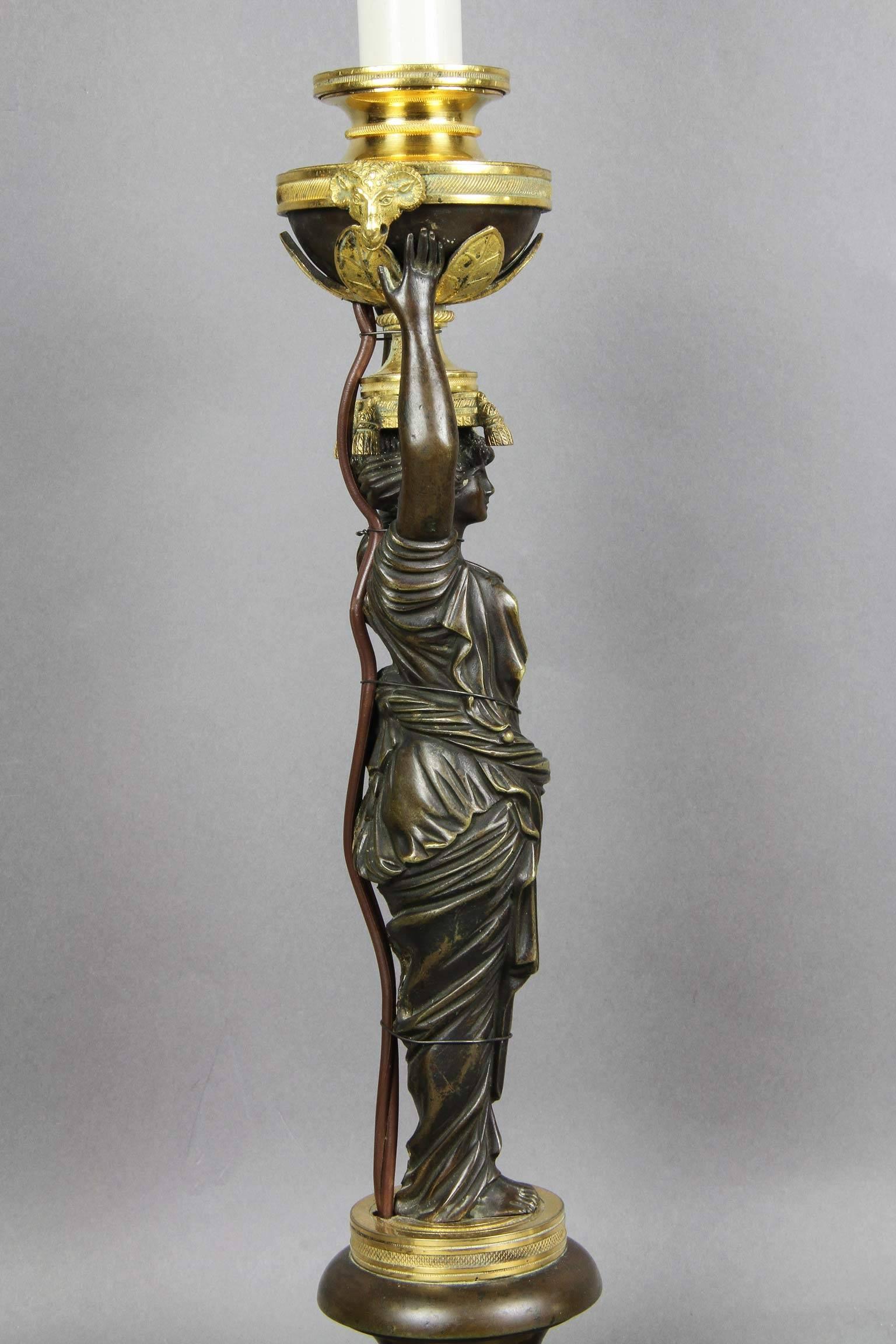 European Russian Neoclassic Bronze and Ormolu Candlestick Lamp For Sale