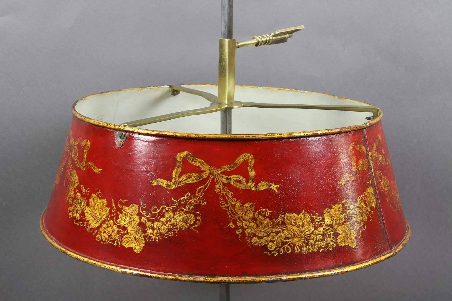Louis XVI Brass and Red Tole Bouillotte Lamp 1