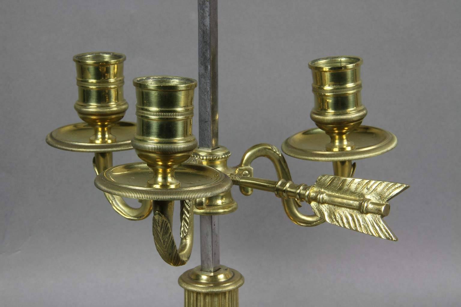 19th Century Louis XVI Brass and Red Tole Bouillotte Lamp