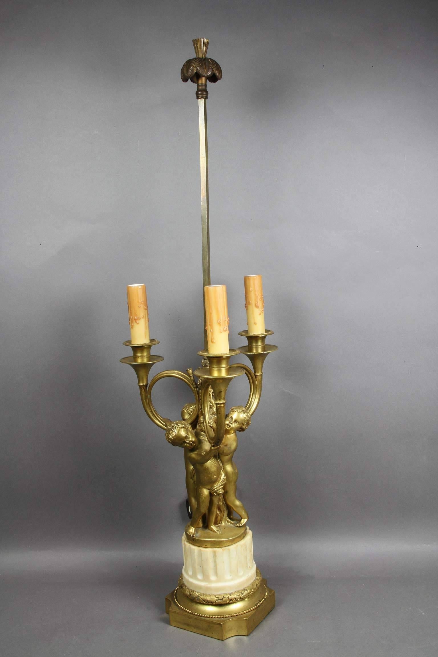 French Bronze and Marble Table Lamp 1