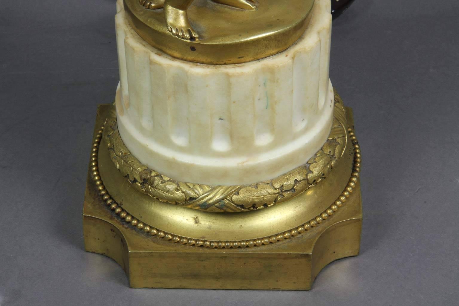 French Bronze and Marble Table Lamp In Good Condition In Essex, MA