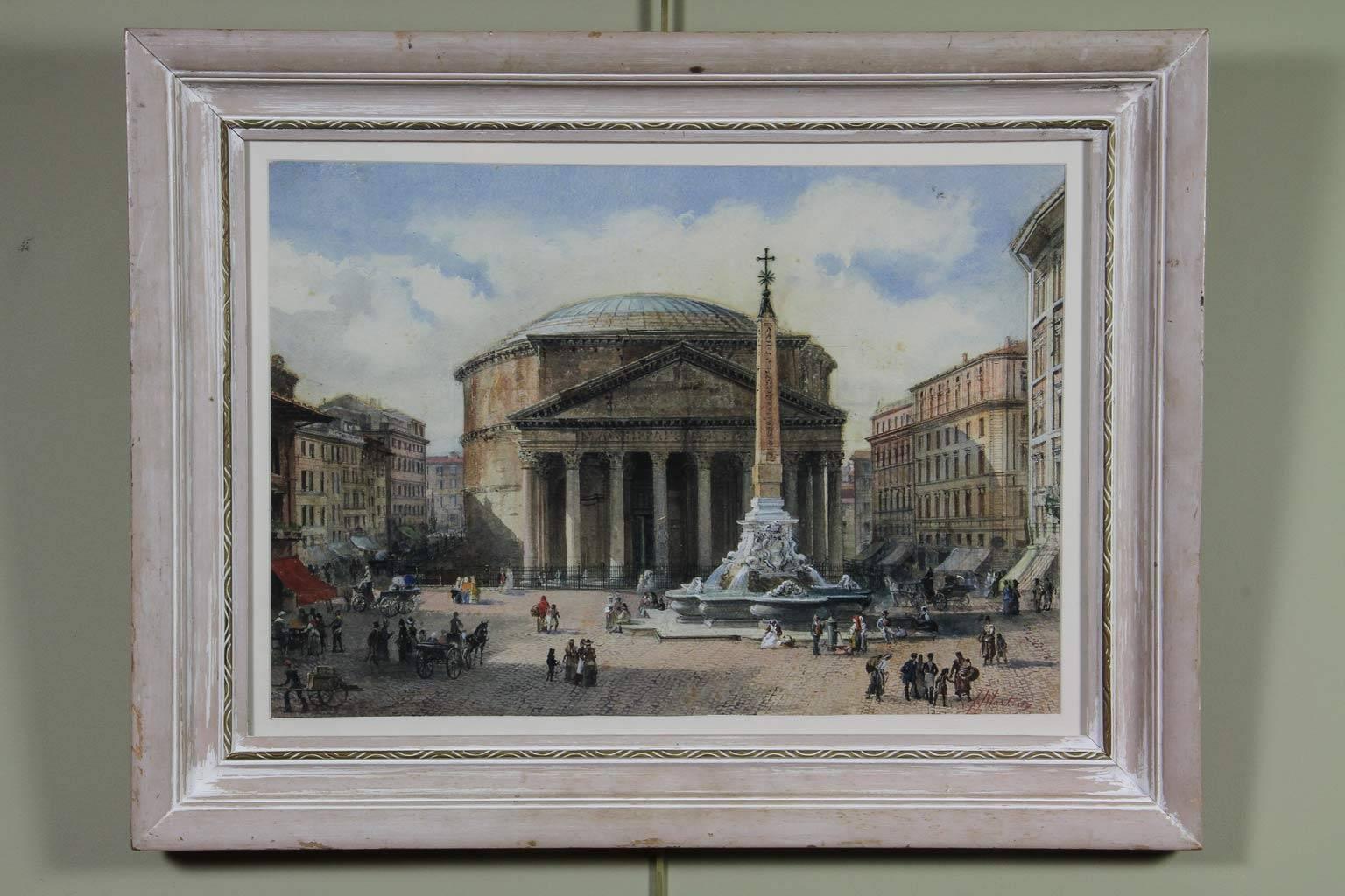 Italian Group of Three 19th Century Signed Watercolor Scenes of Classical Rome