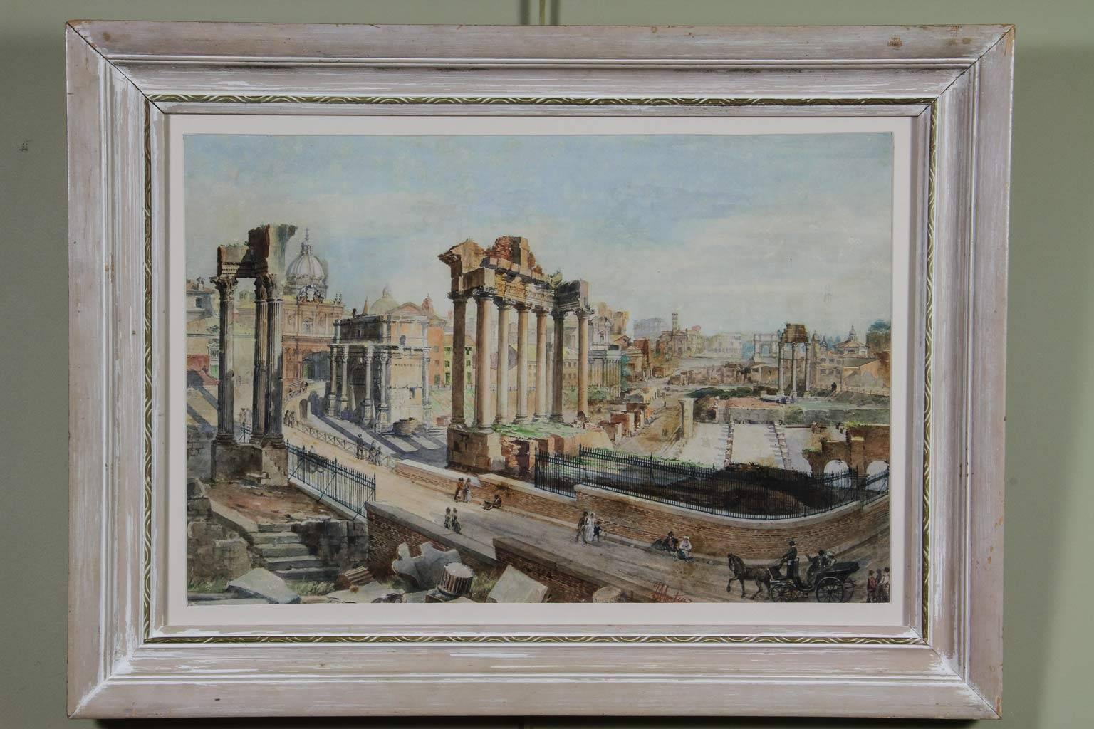 Grand Tour Group of Three 19th Century Signed Watercolor Scenes of Classical Rome