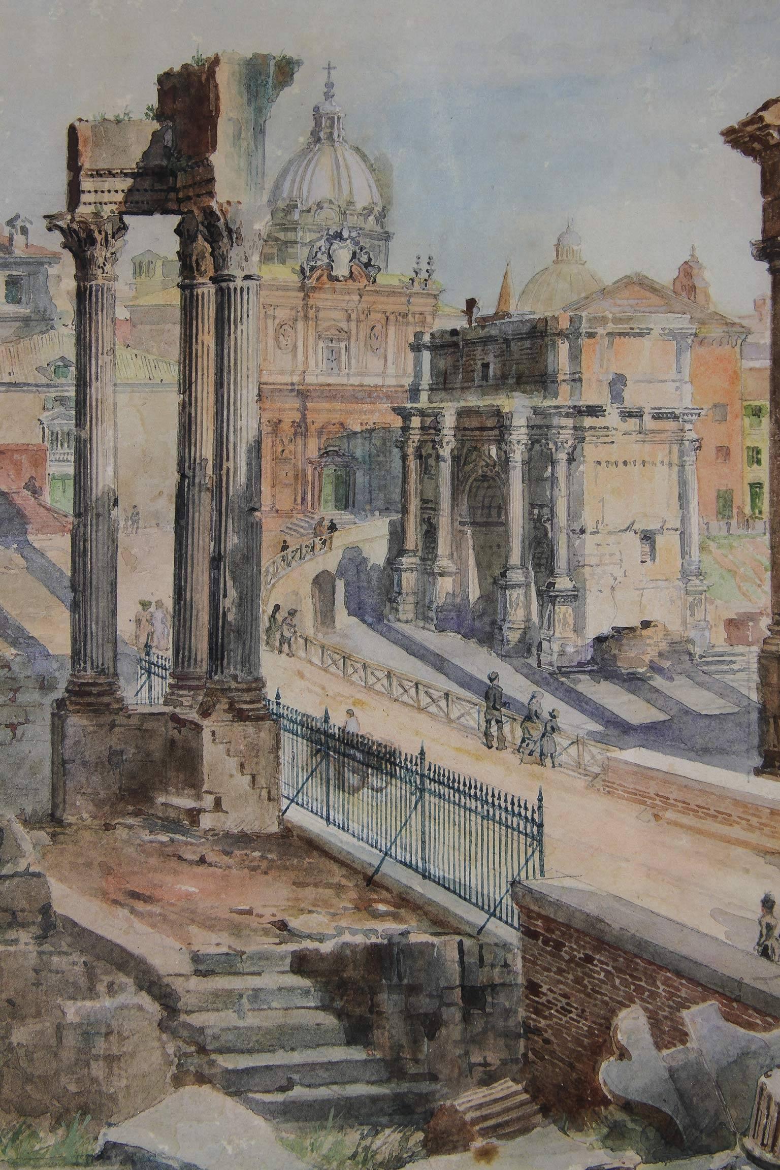 Group of Three 19th Century Signed Watercolor Scenes of Classical Rome 1