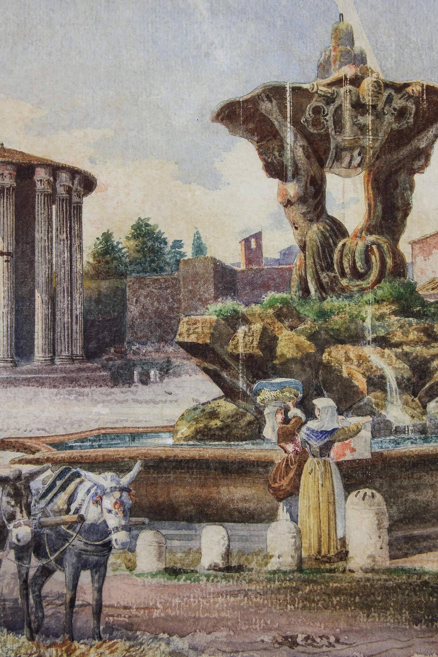 Group of Three 19th Century Signed Watercolor Scenes of Classical Rome In Good Condition In Essex, MA