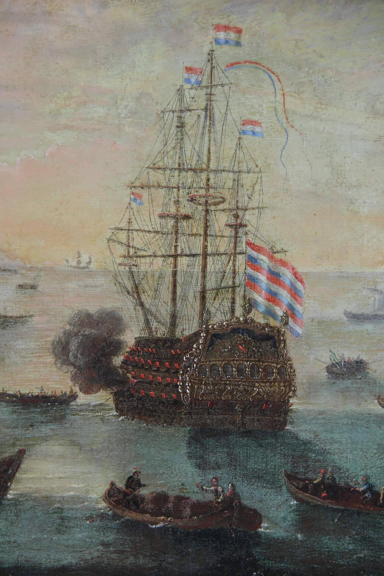 Dutch Oil on Panel Harbor Scene 1