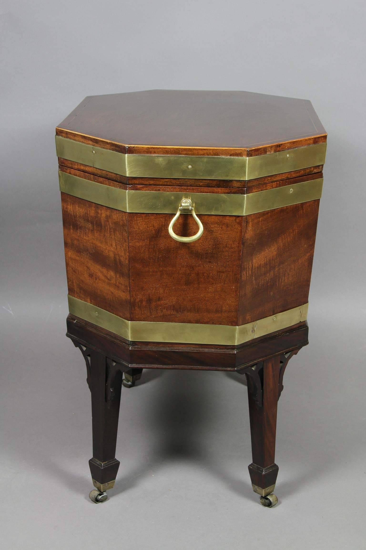 George III Mahogany and Brass Banded Cellerette 1