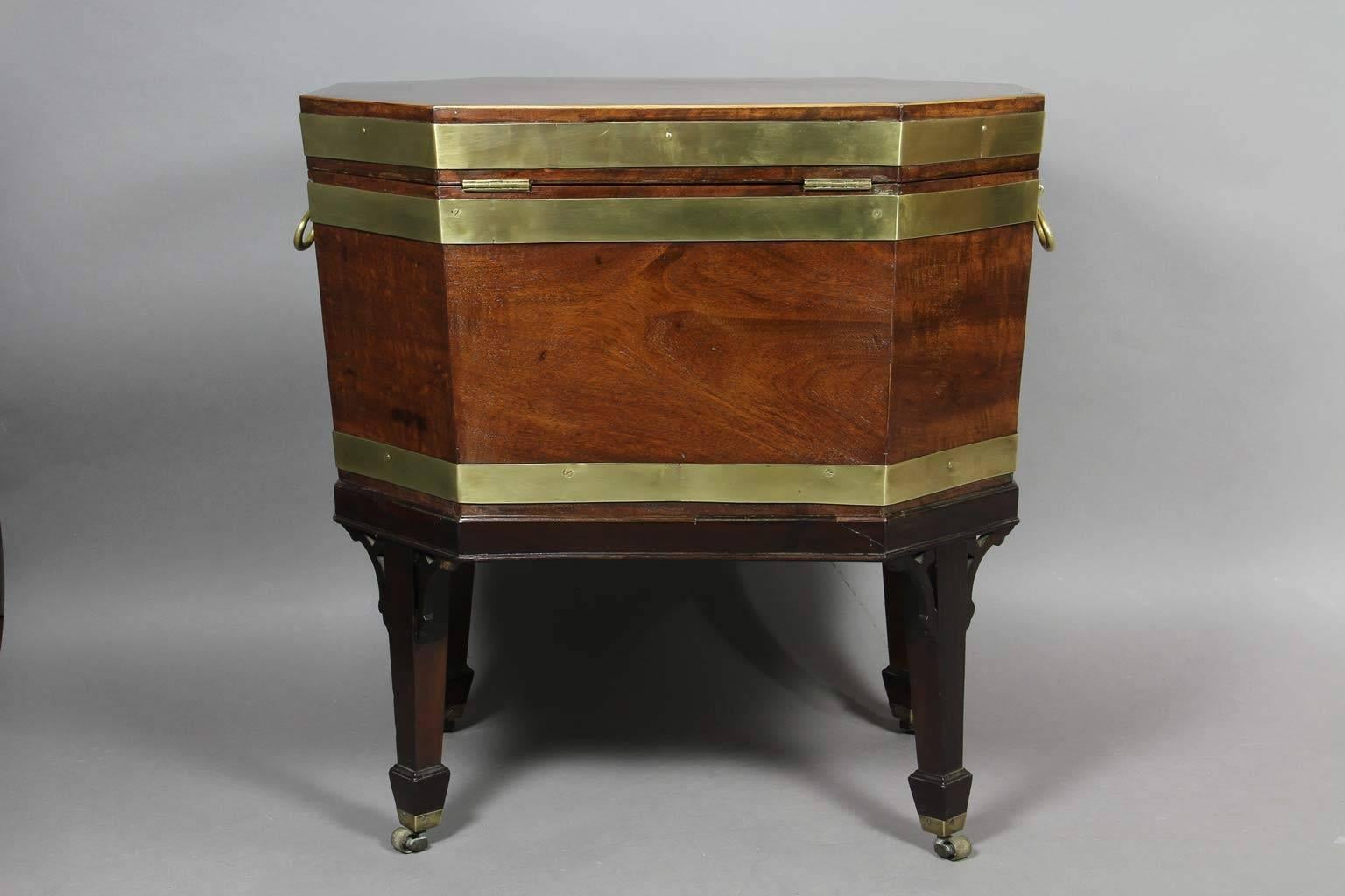 English George III Mahogany and Brass Banded Cellerette