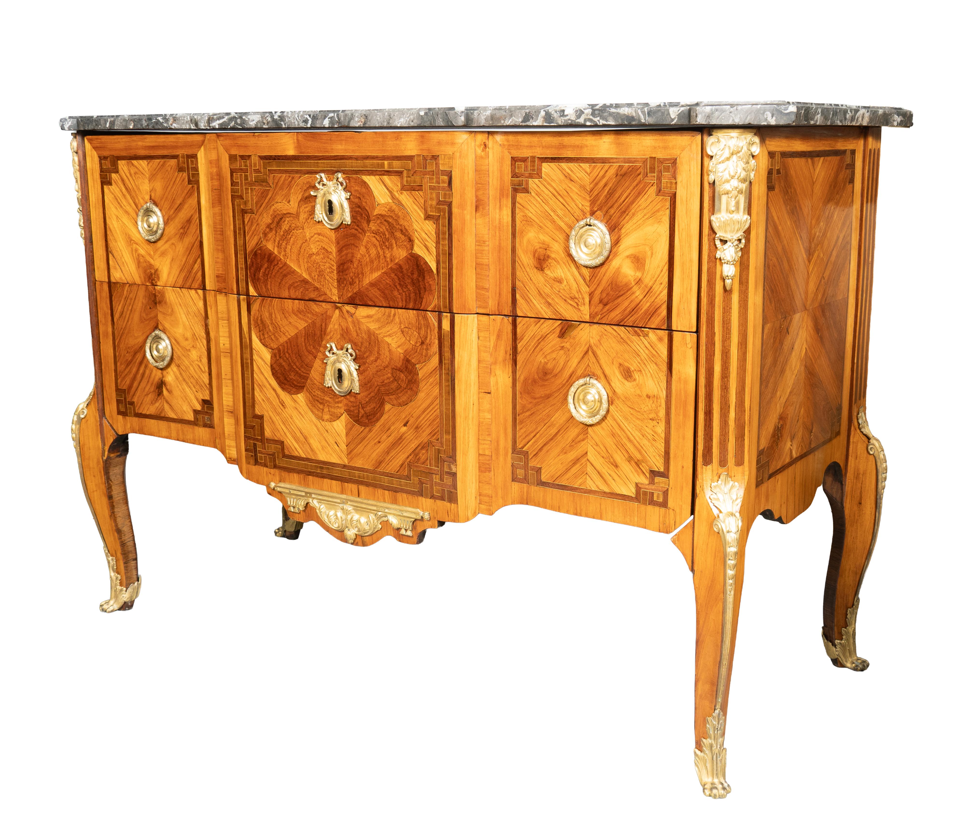 Louis XV Transitional Tulipwood And Kingwood Commode By Boudin For Sale 1