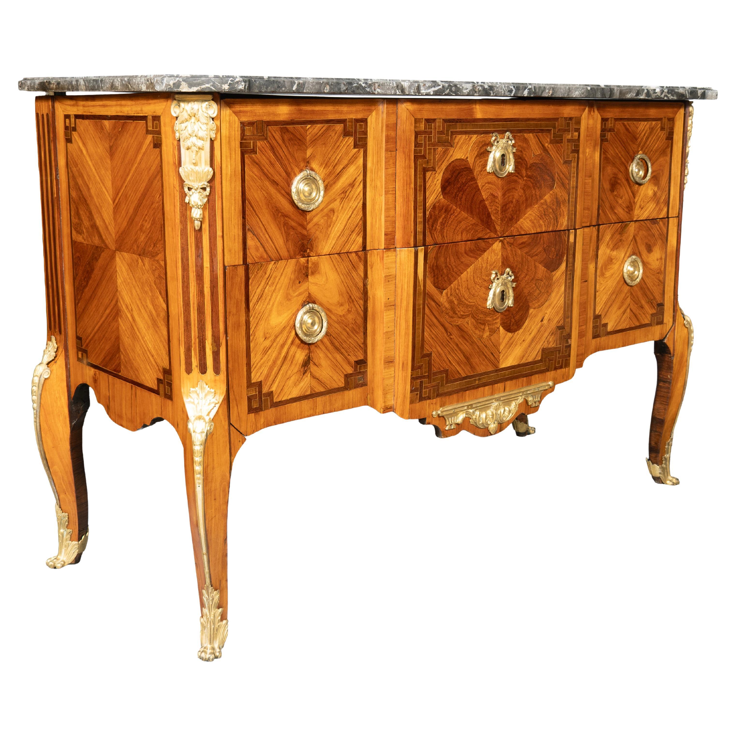 Louis XV Transitional Tulipwood And Kingwood Commode By Boudin For Sale