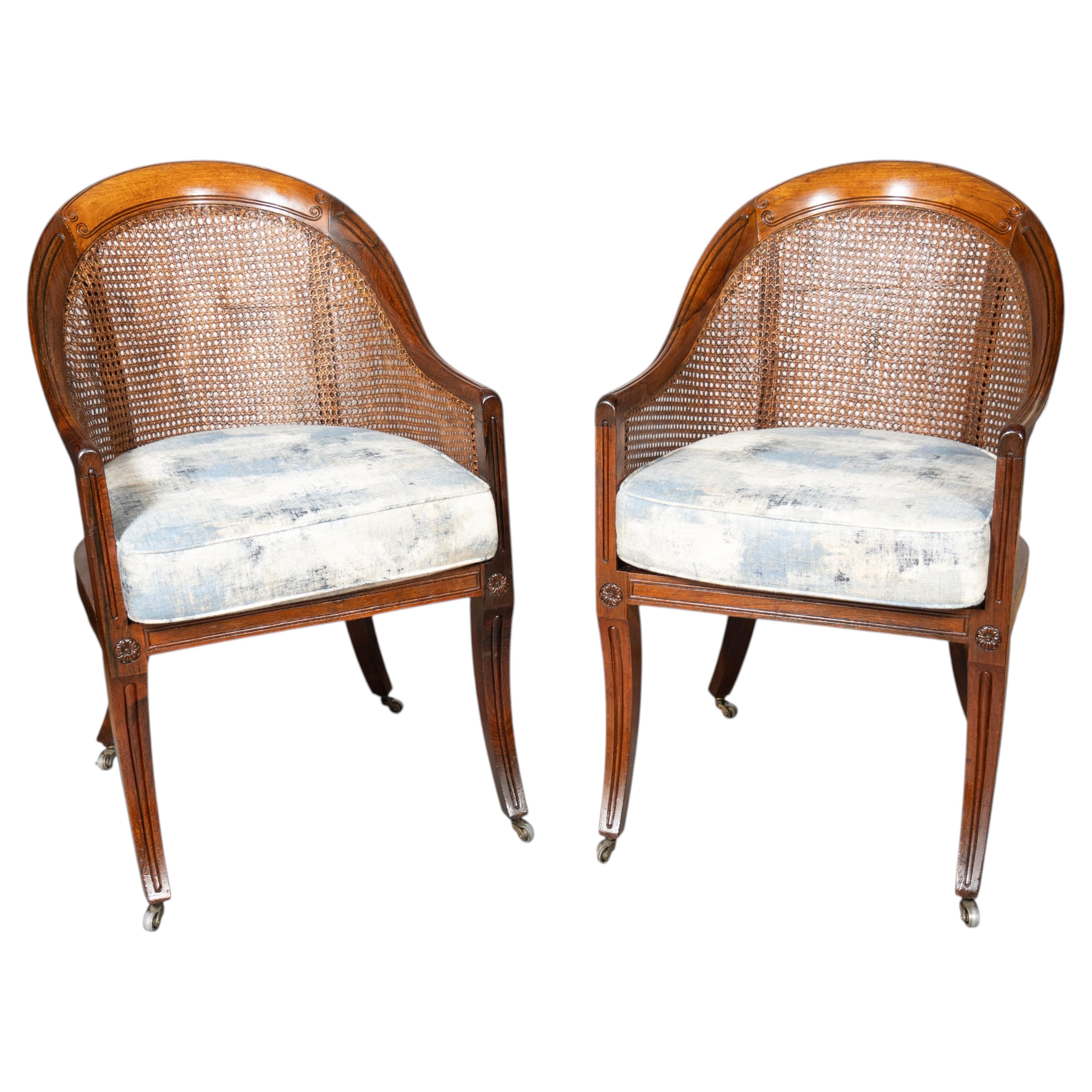 Pair Of Regency Rosewood Caned Armchairs