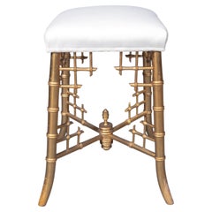 French Giltwood Faux Bamboo Stool By Damon et Cie , Paris
