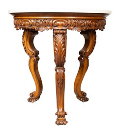 Victorian Oak And Inlaid Marble Center Table