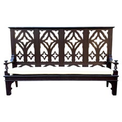 Gothic Revival Brown Painted Oak Hall Bench