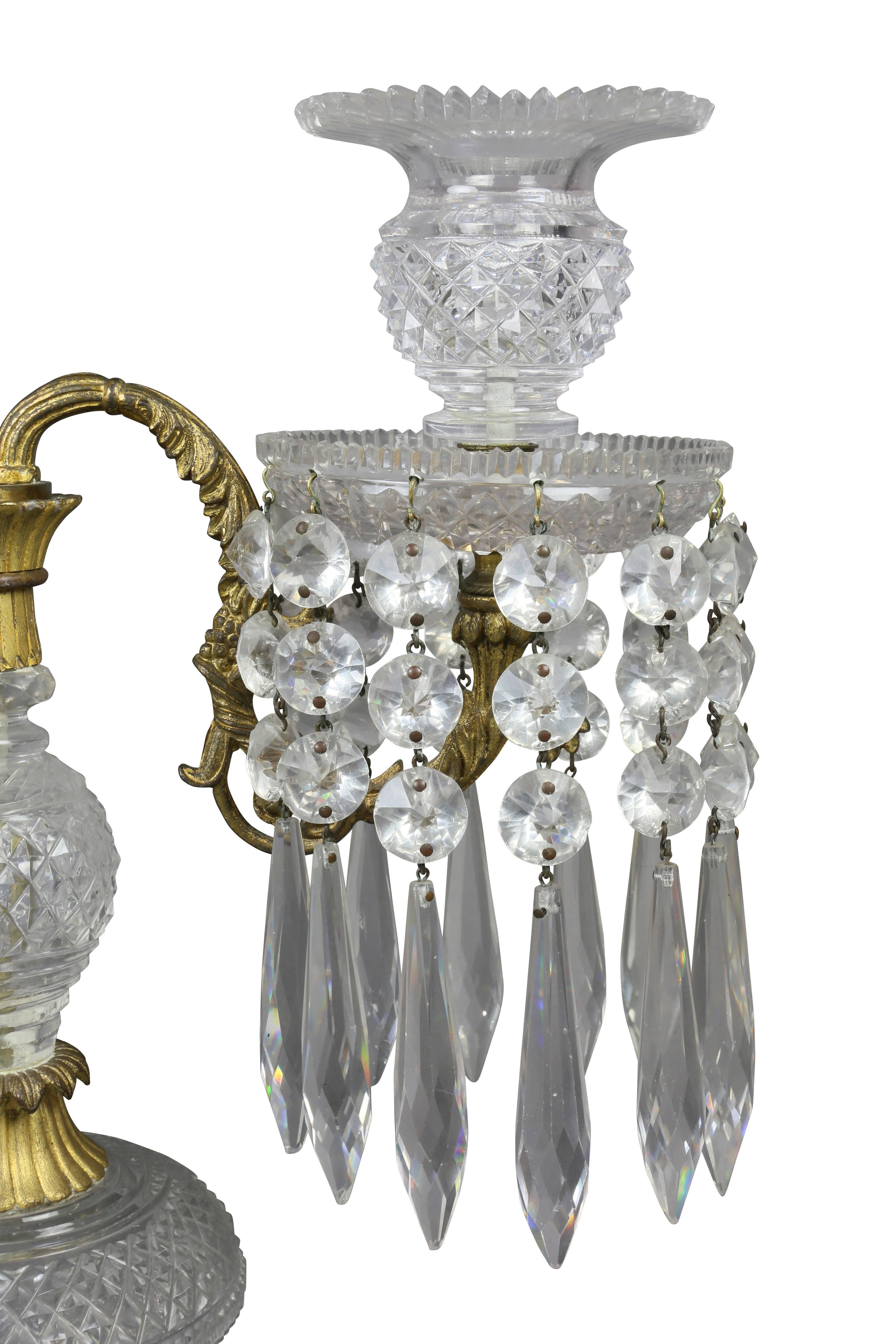 Pair of Regency Cut Glass and Gilt Bronze Candelabra In Good Condition In Essex, MA