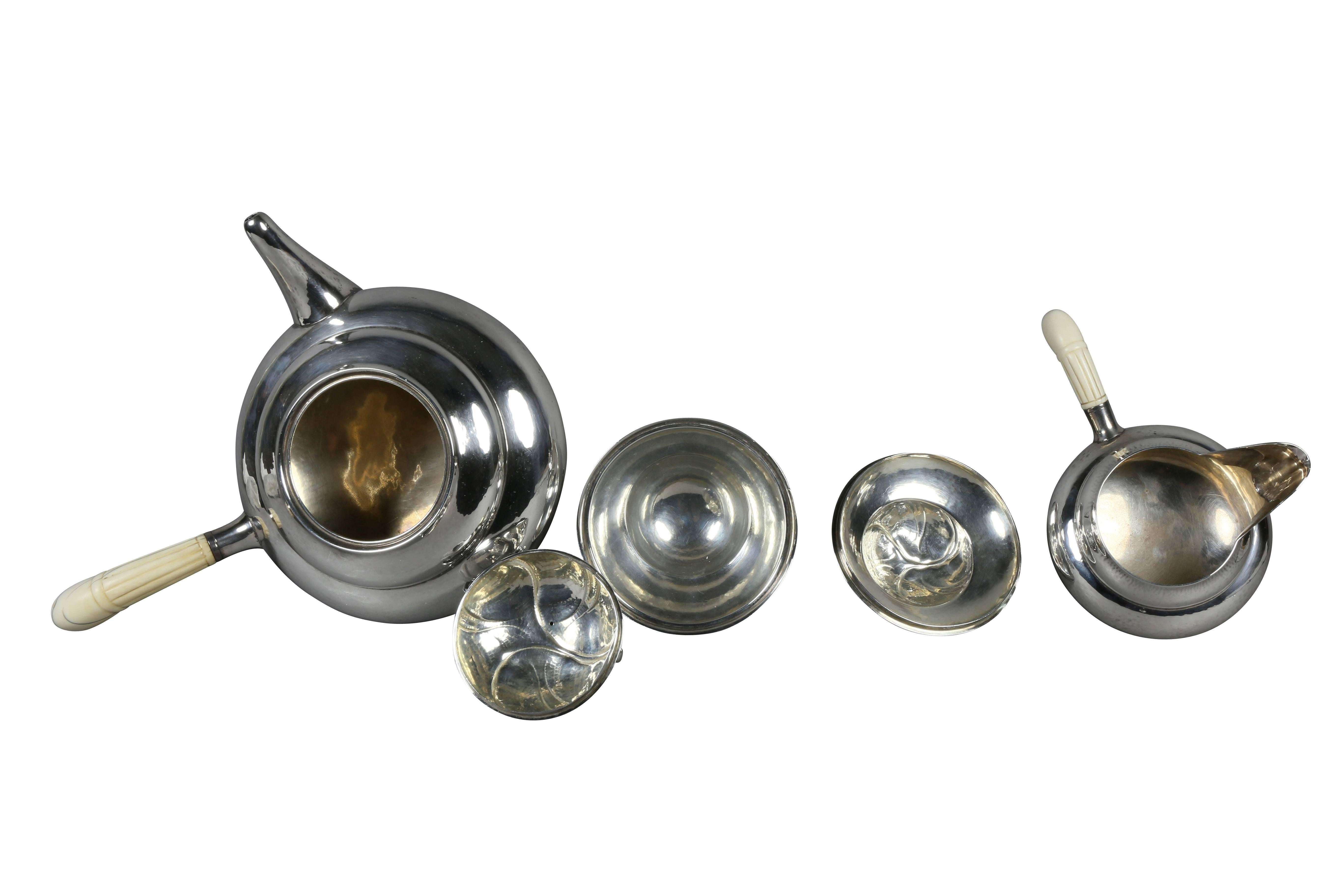 Georg Jensen Sterling Blossom Pattern Tea Set In Good Condition In Essex, MA