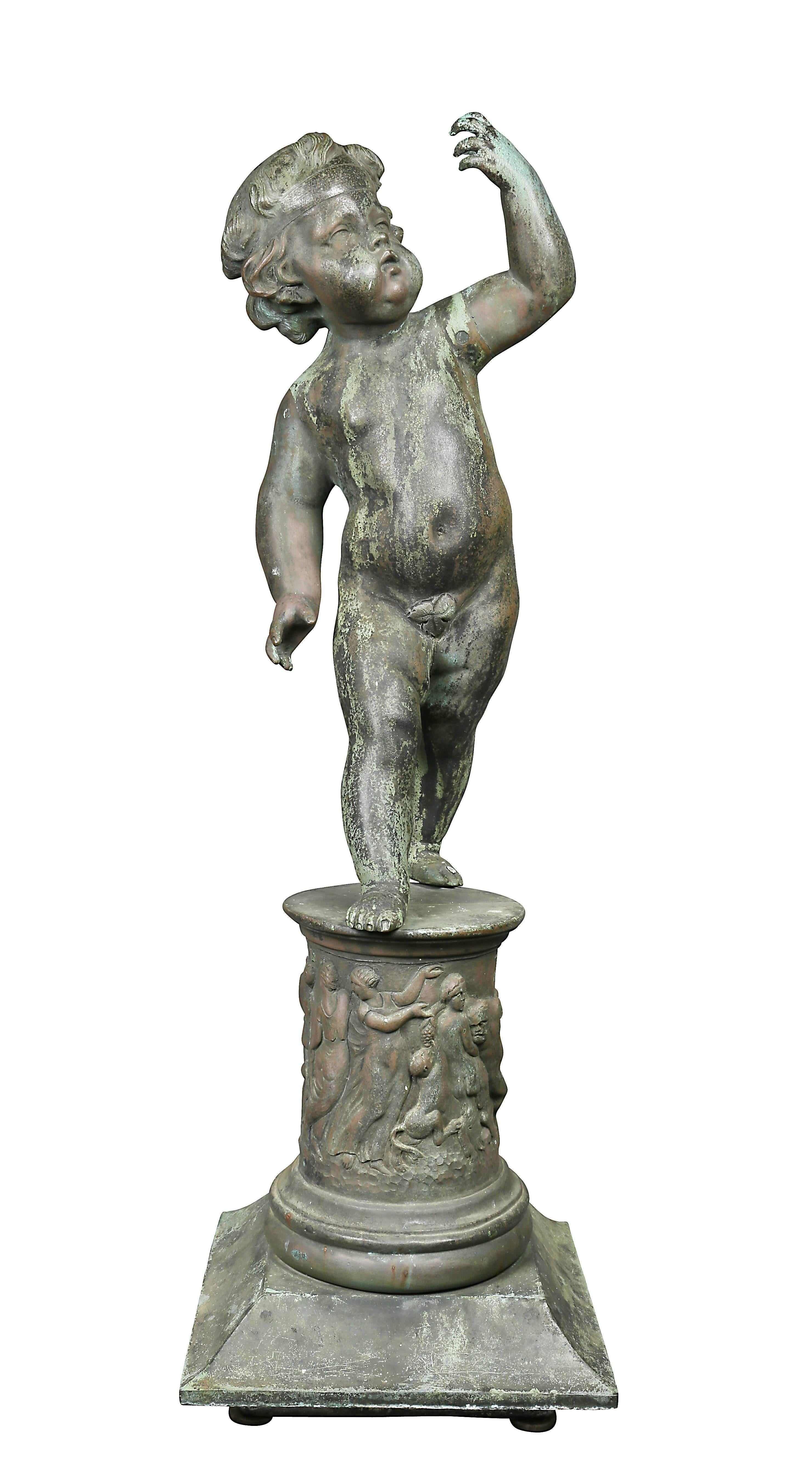 Classical Roman European Vertigris Bronze Figure of a Cherub on Base