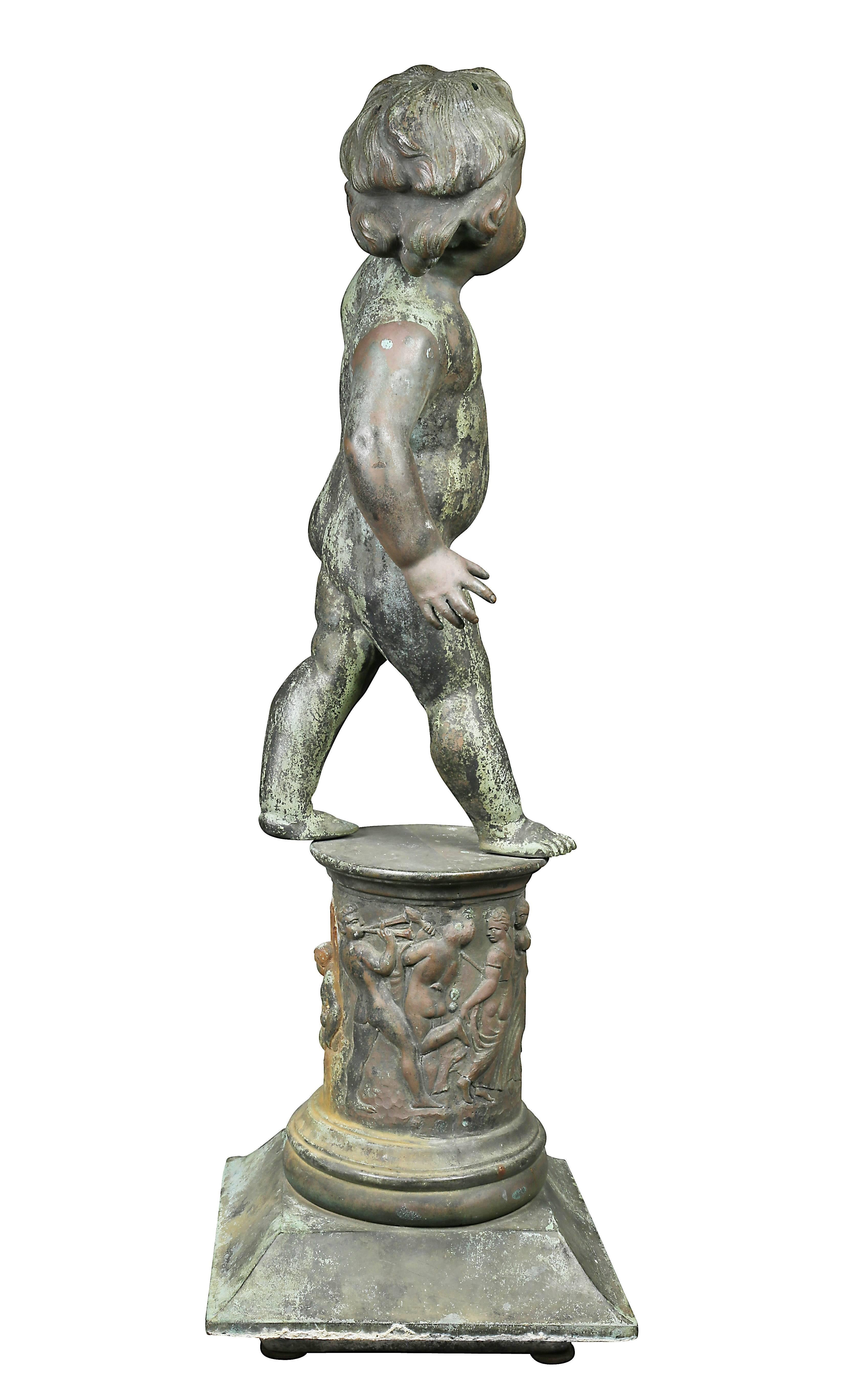 Mid-17th Century European Vertigris Bronze Figure of a Cherub on Base