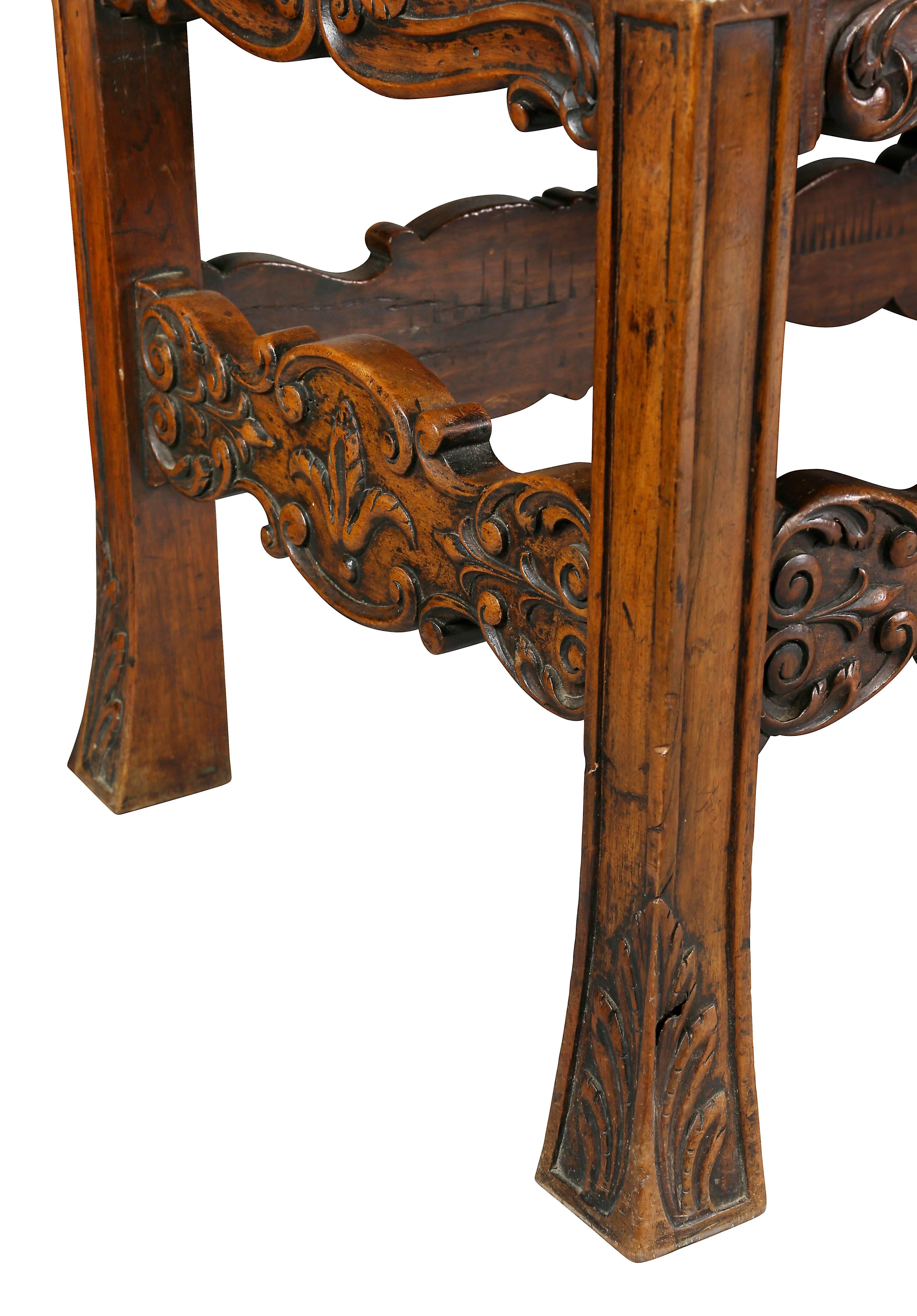 French Carved Walnut Bench 1