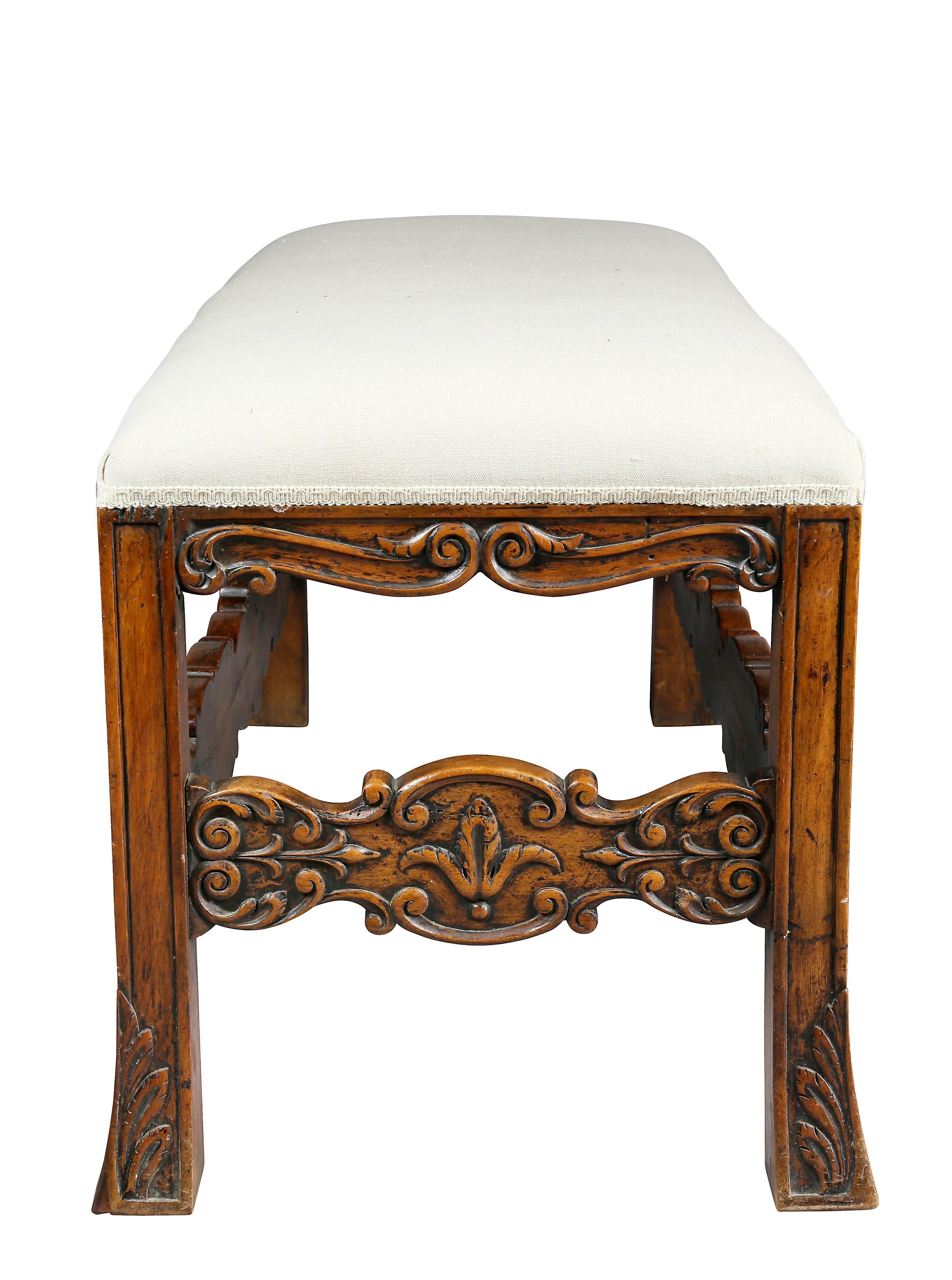 French Carved Walnut Bench 3